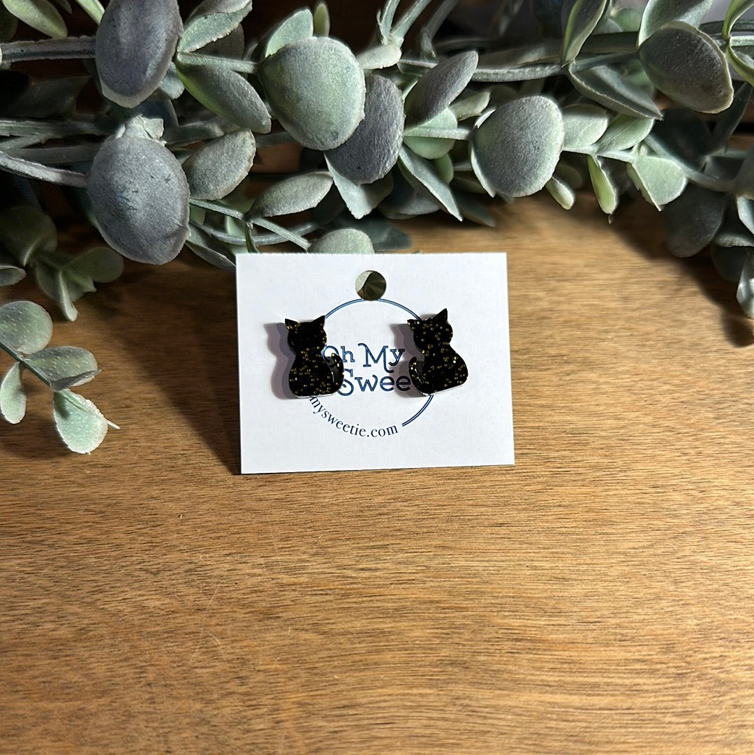 Black Glitter Cat Studs