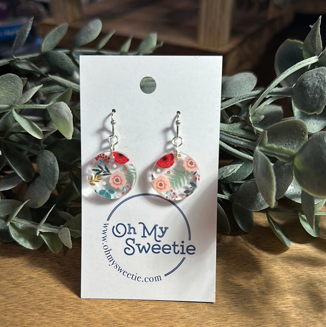 Christmas Floral Small Circle Round Earrings