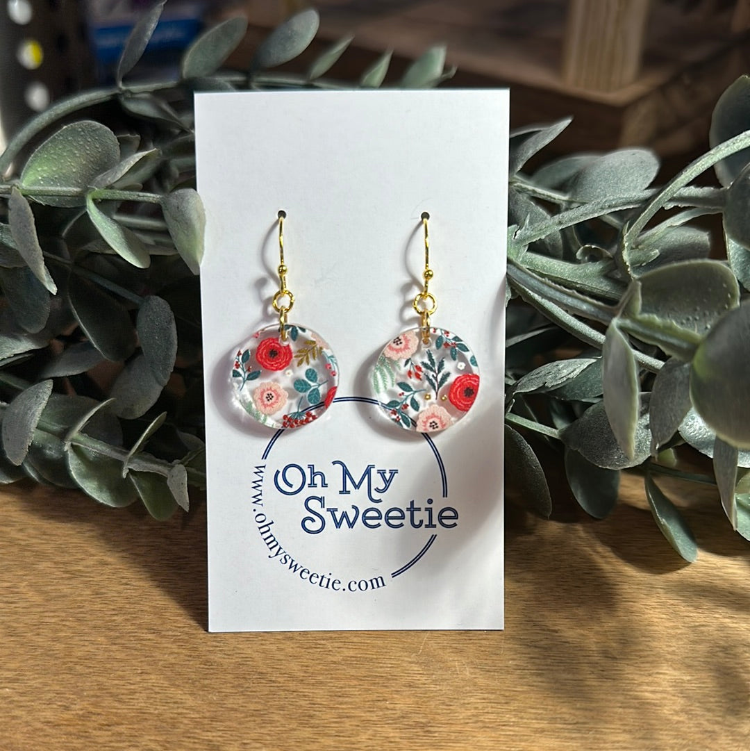 Christmas Floral Small Circle Round Earrings