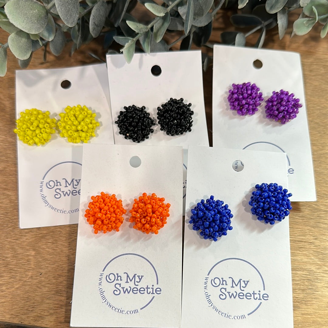 Mystery Beaded Pom Pom Studs