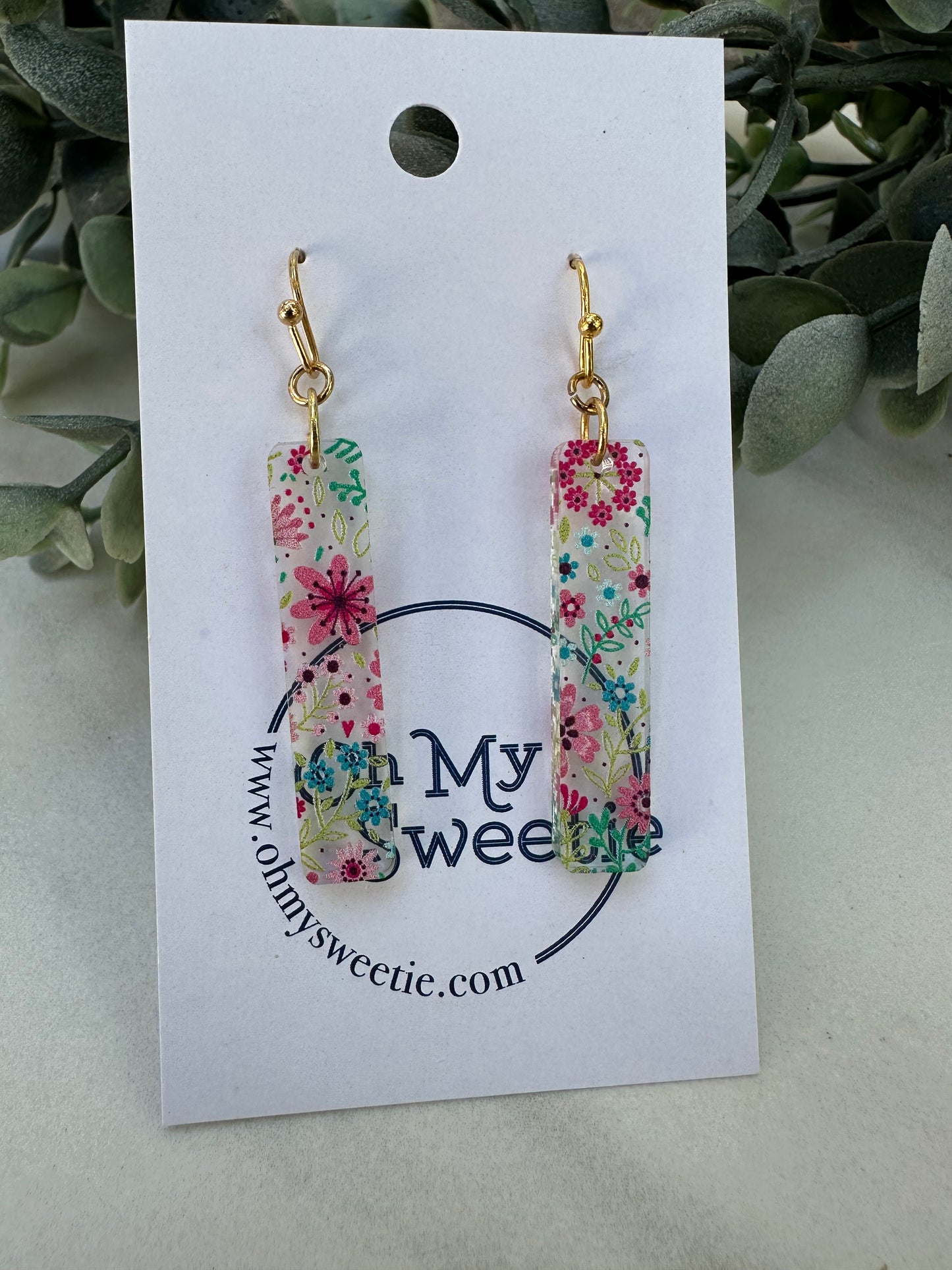 Spring Flower Rectangle Earrings