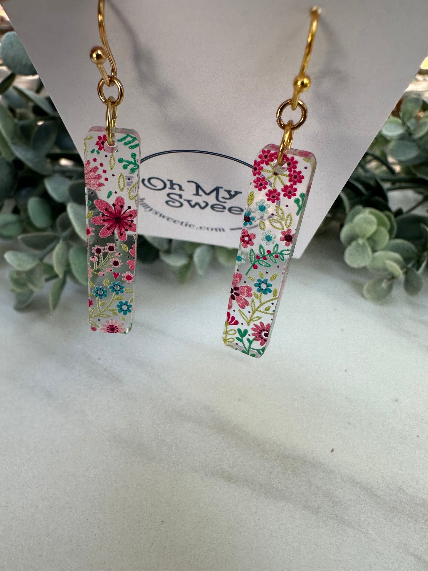 Spring Flower Rectangle Earrings