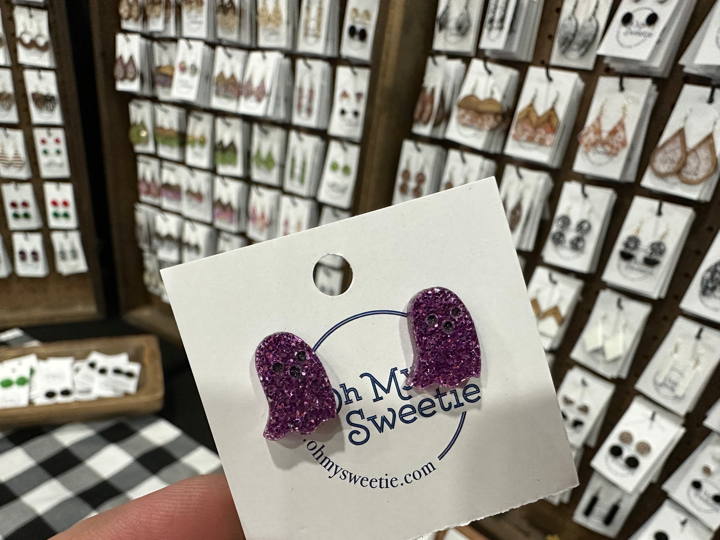 Purple Glitter Ghost Studs