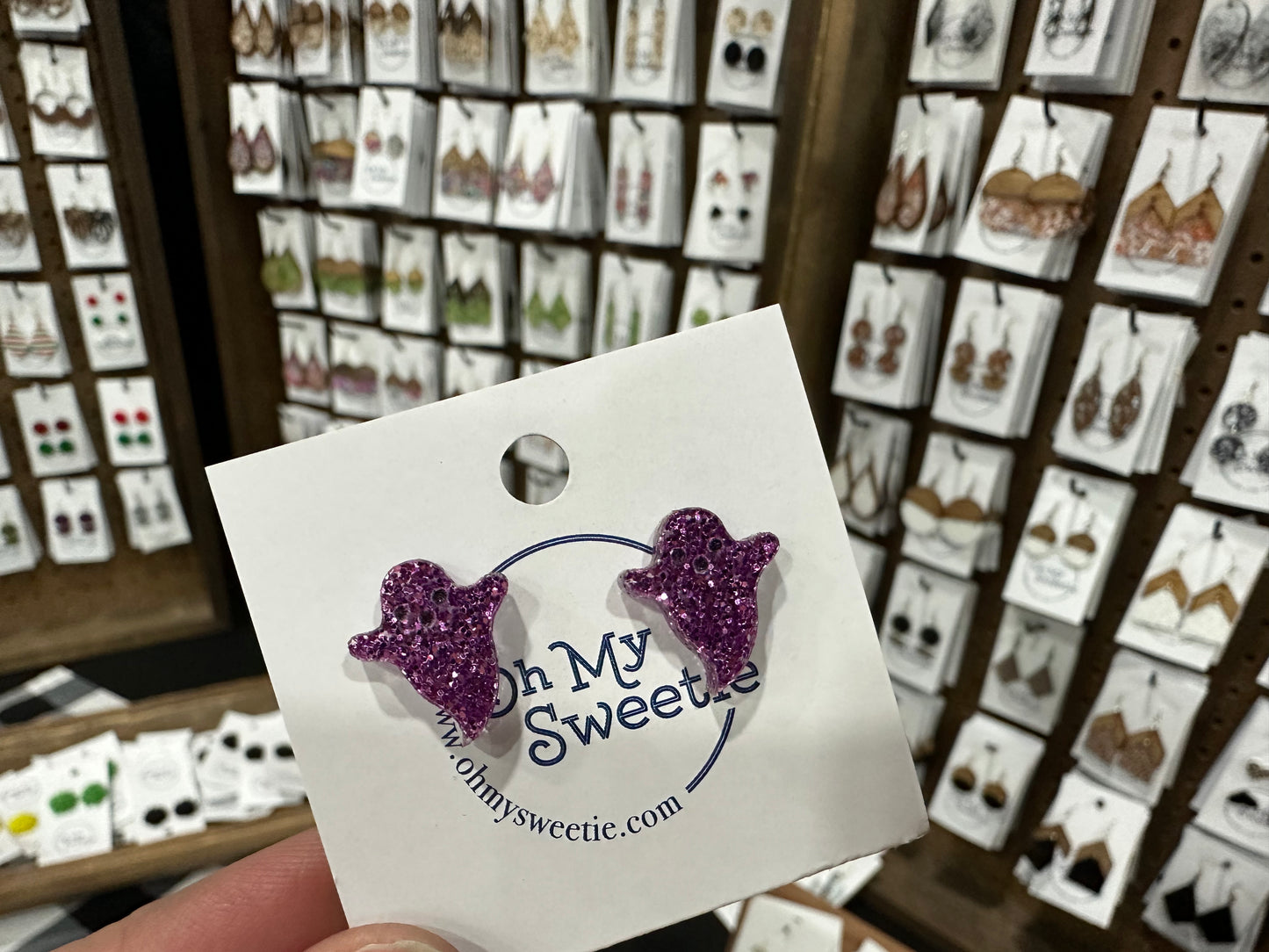 Purple Glitter Ghost Studs