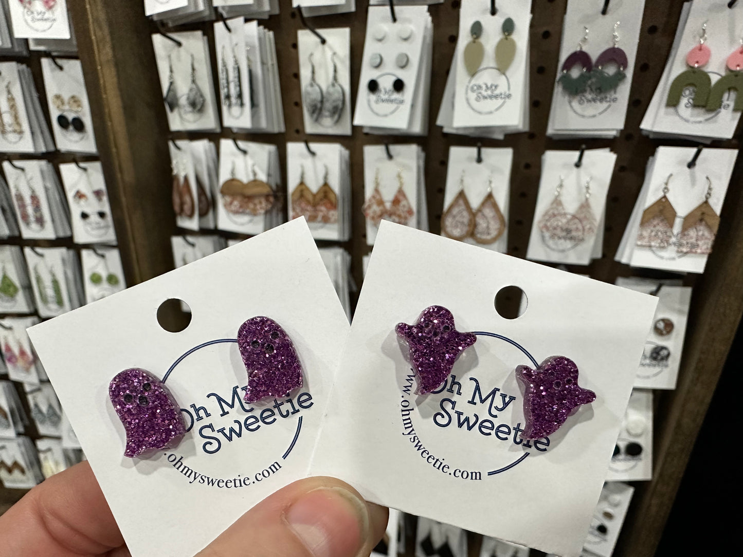 Purple Glitter Ghost Studs