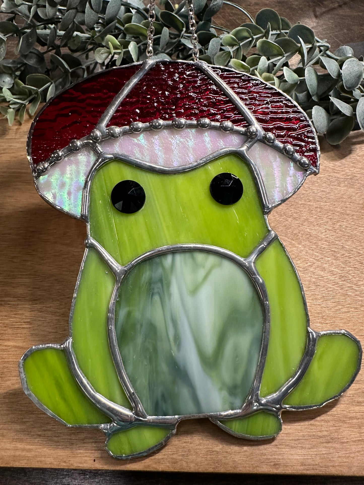 Mushroom Frog stained glass