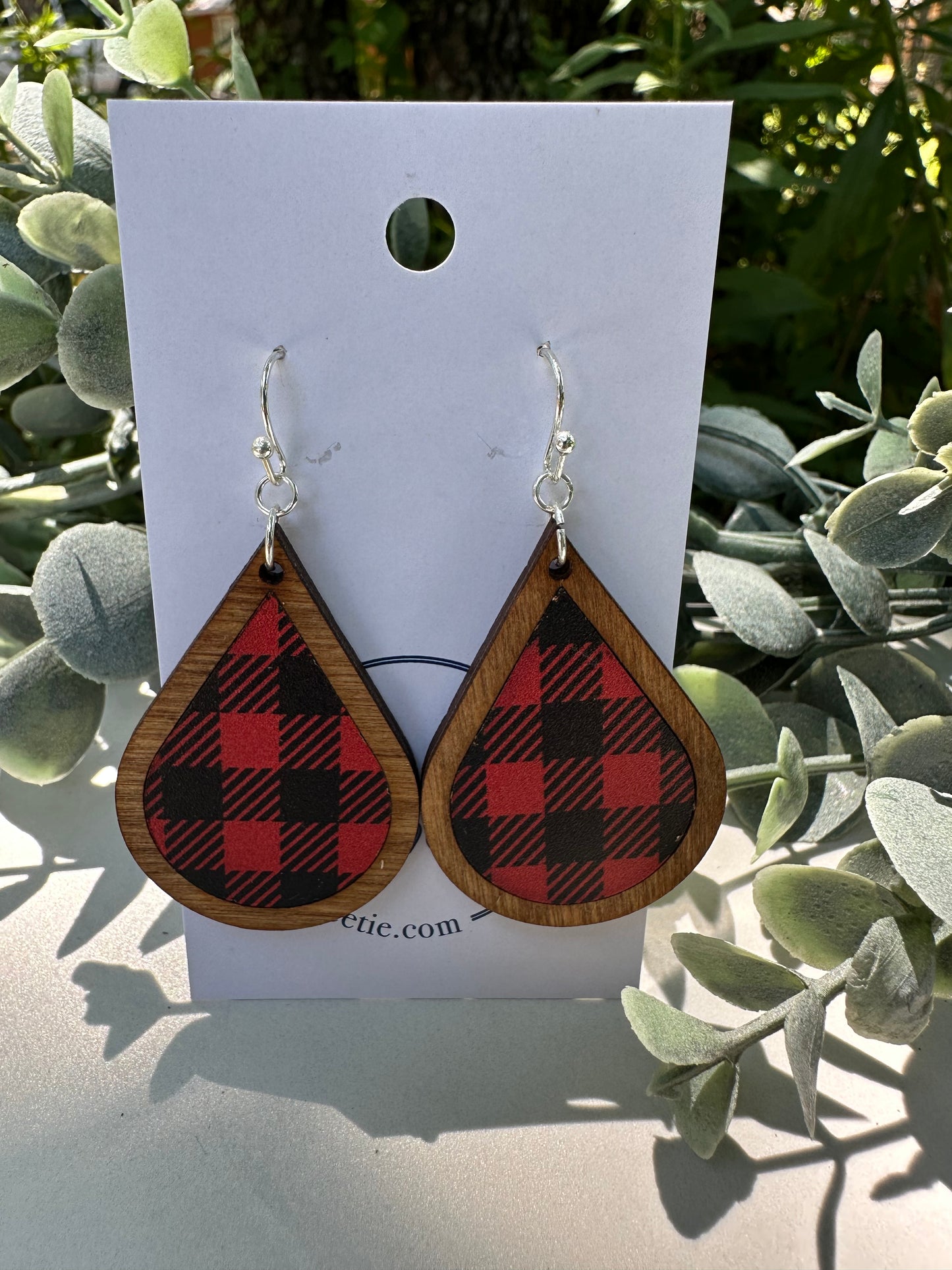 Red Plaid Teardrop Earrings