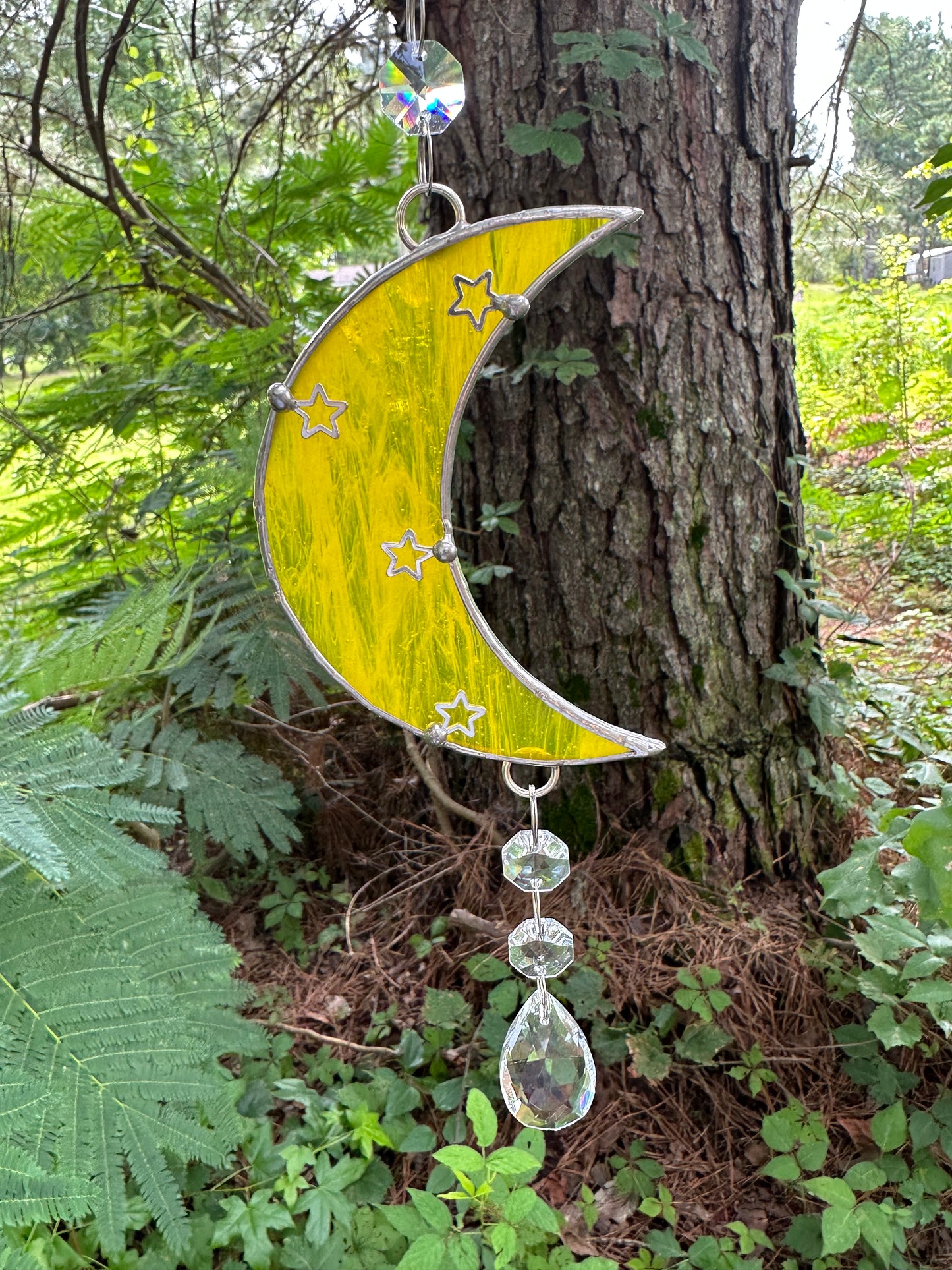 MOON Stained Glass with Crystals and Stars