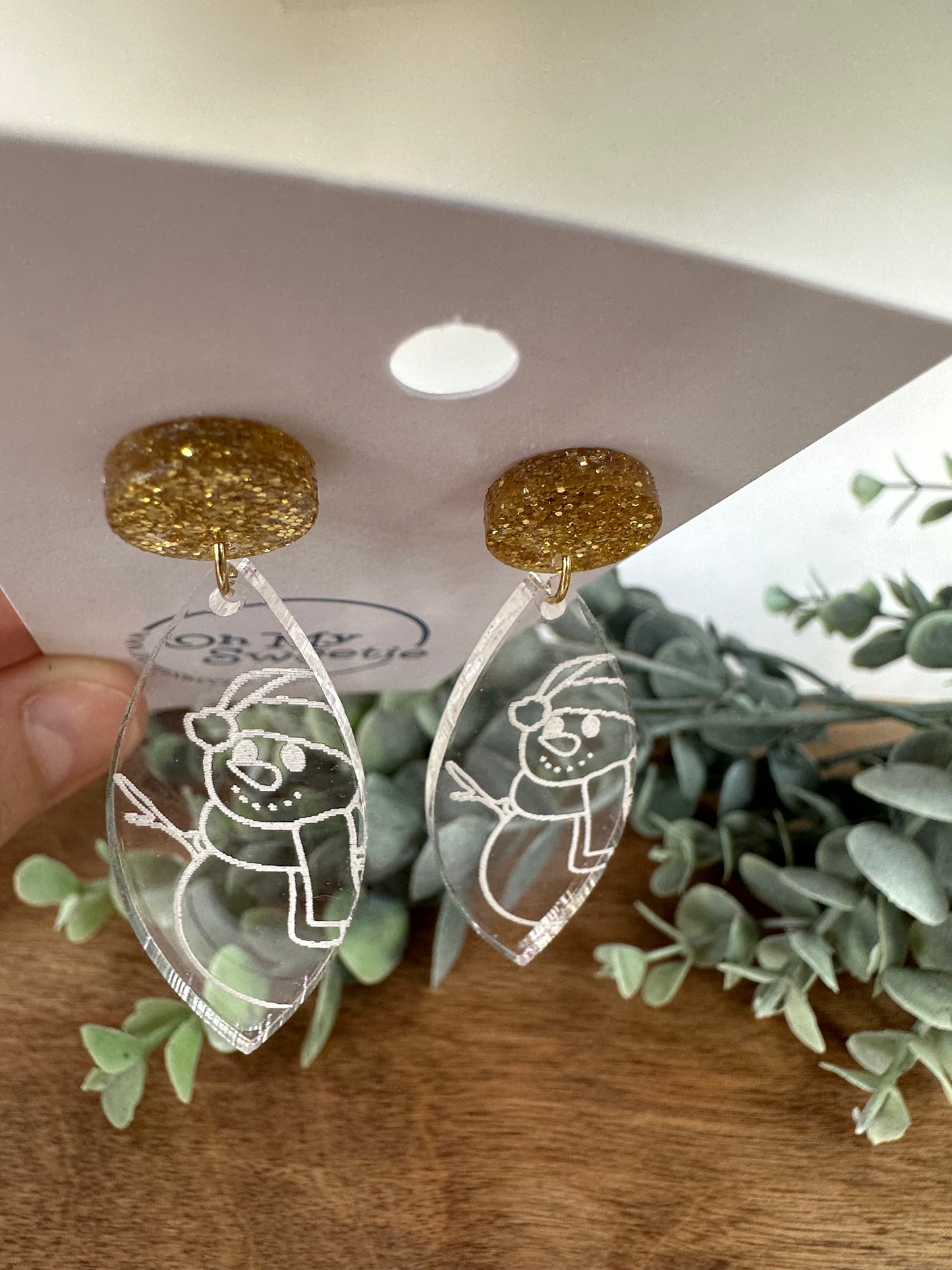 Clear Snowman Drop Earrings