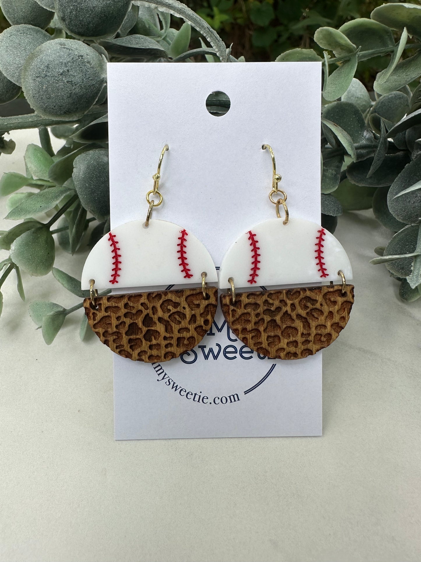 Baseball Medium Round Leopard Earrings