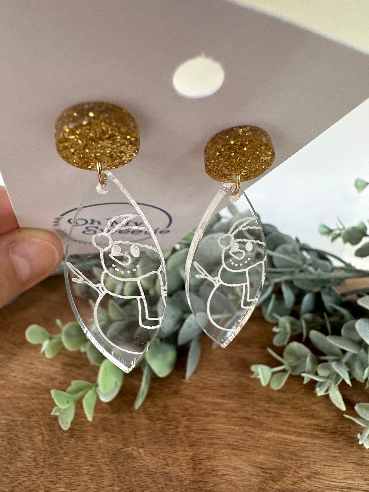 Clear Snowman Drop Earrings