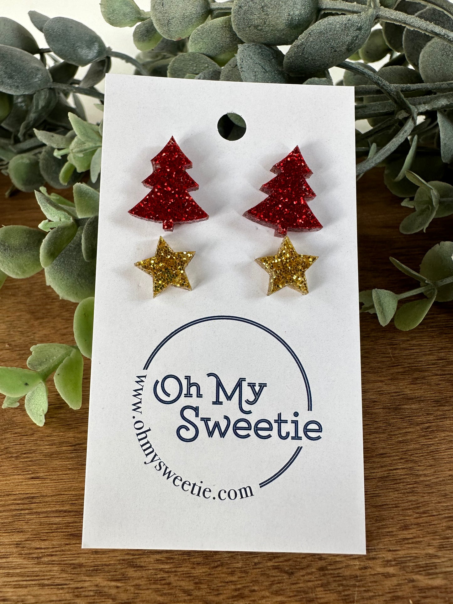 Christmas Tree Studs - Glitter Colors