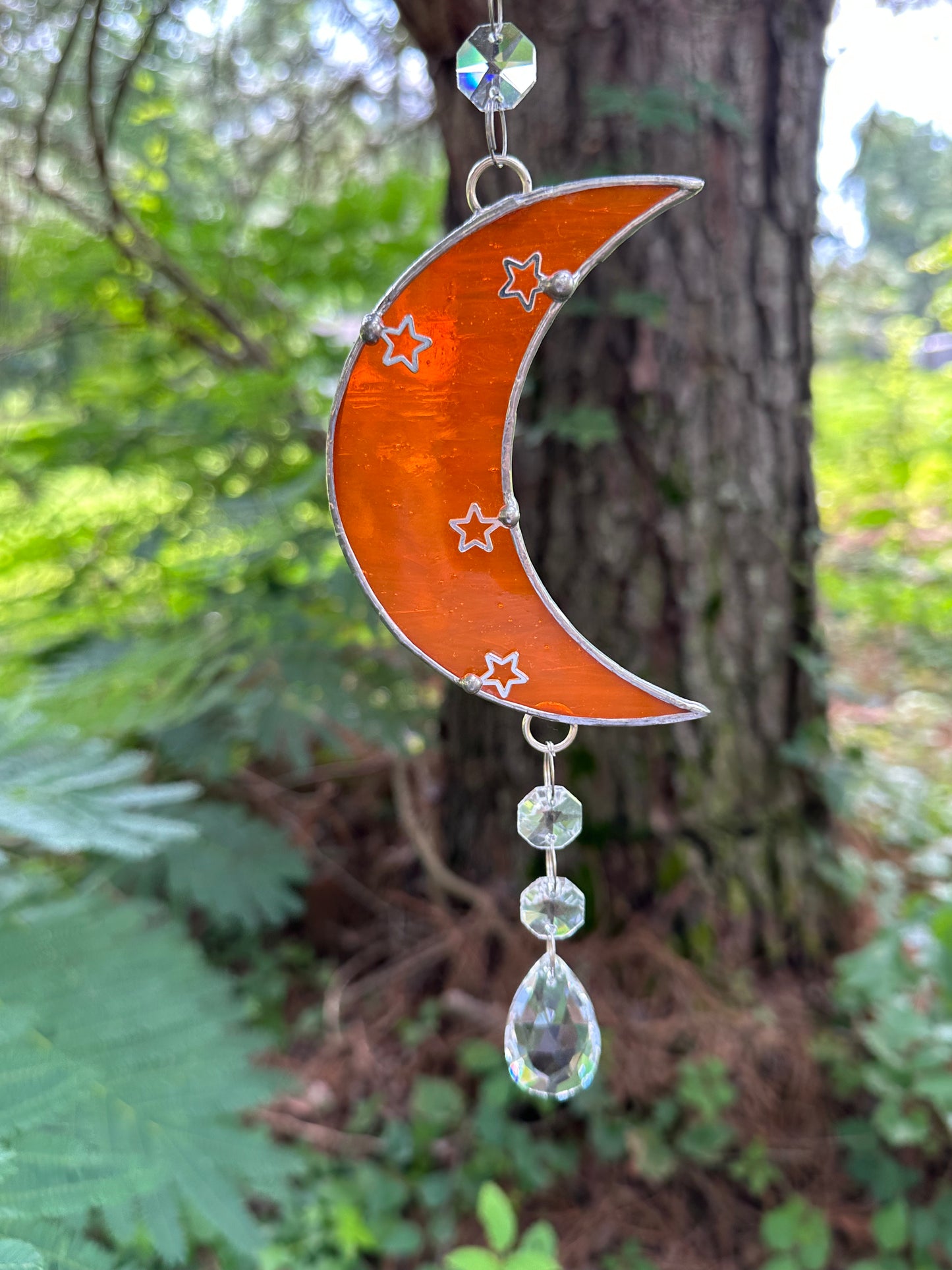 MOON Stained Glass with Crystals and Stars