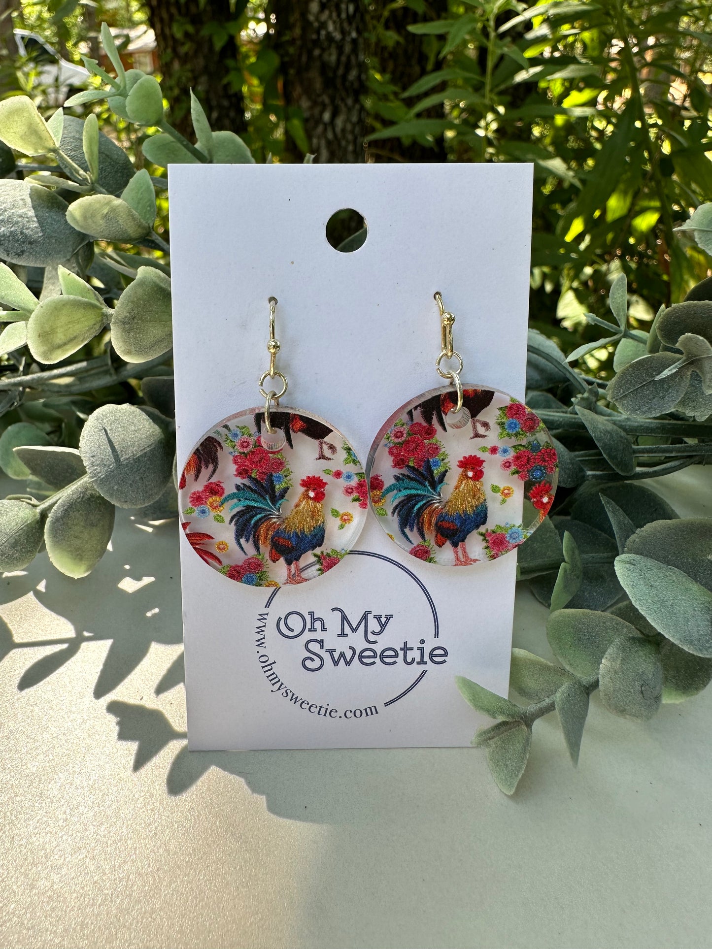 Rooster Circle Earrings