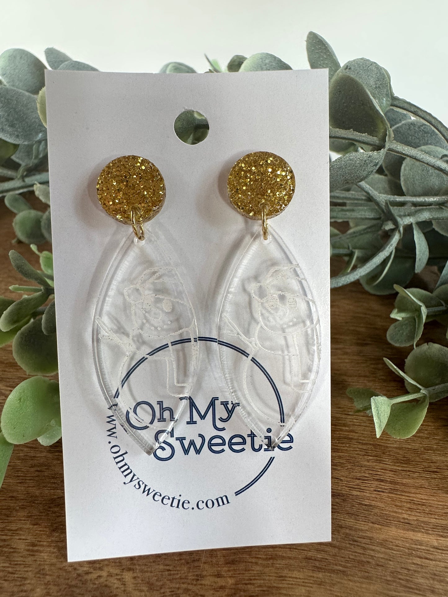 Clear Snowman Drop Earrings