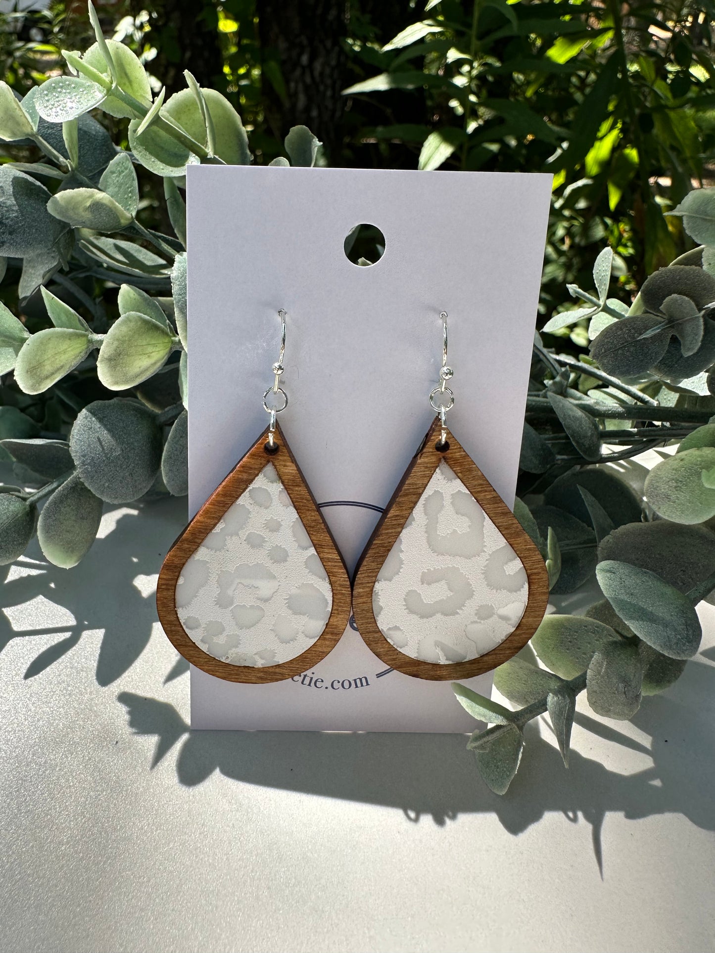 White Leopard Teardrop Earrings