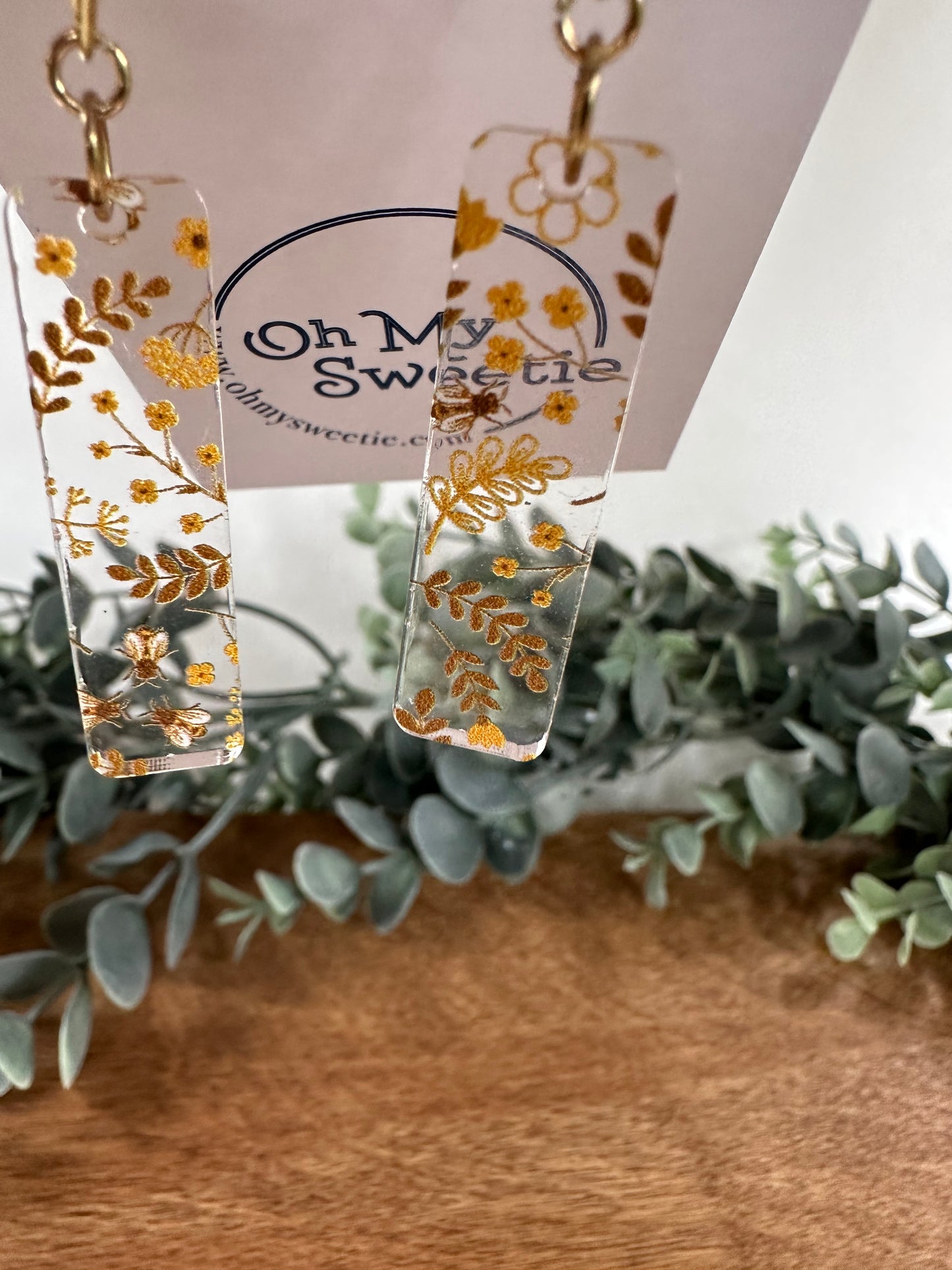 Harvest Bee Rectangle Earrings