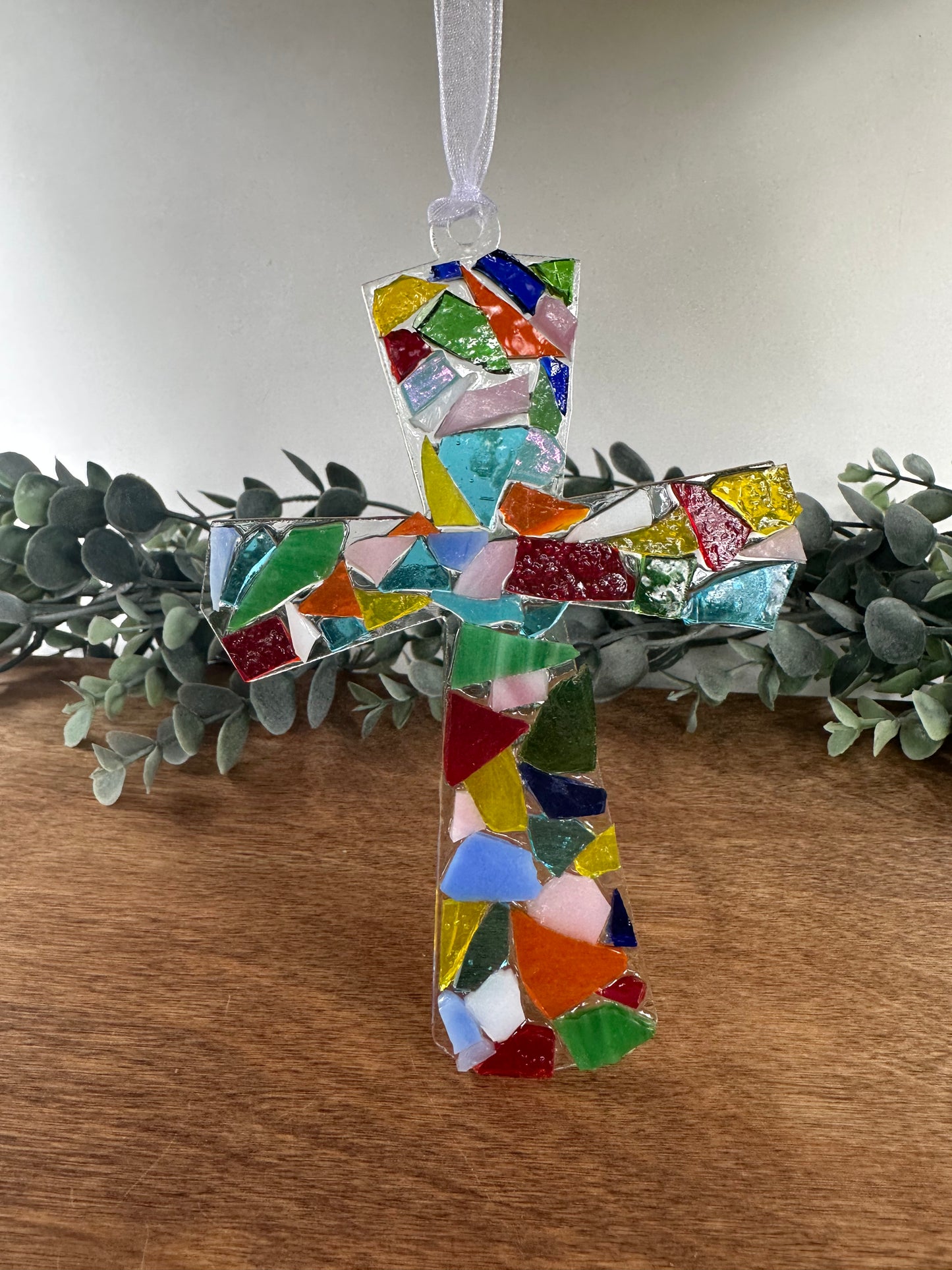 Cross Mosaic Glass Ornament