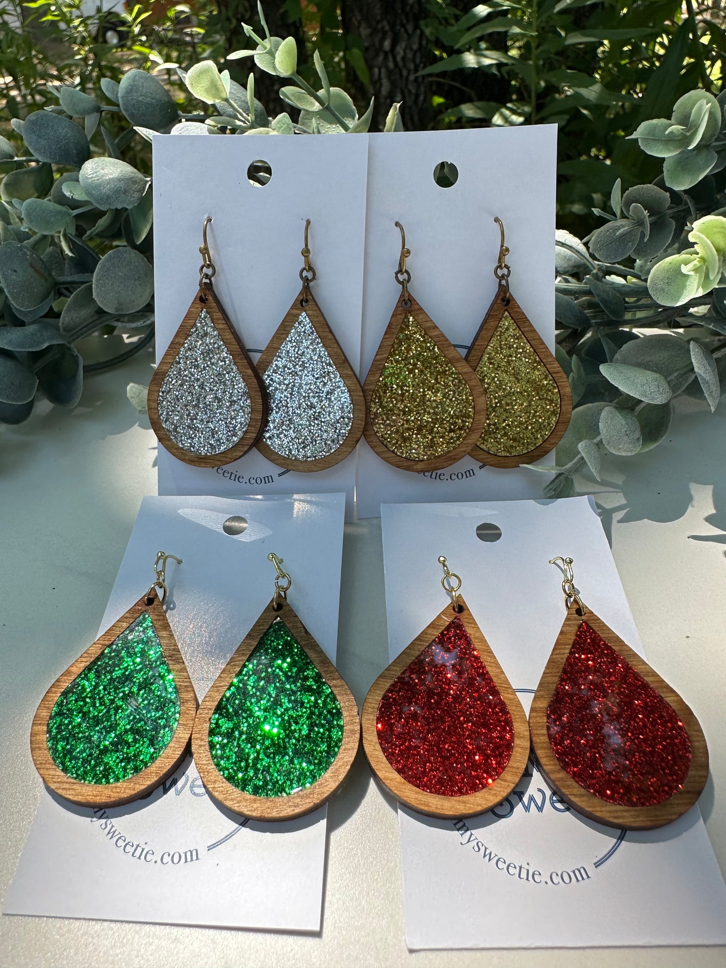 Holiday Glitter Teardrop Earrings
