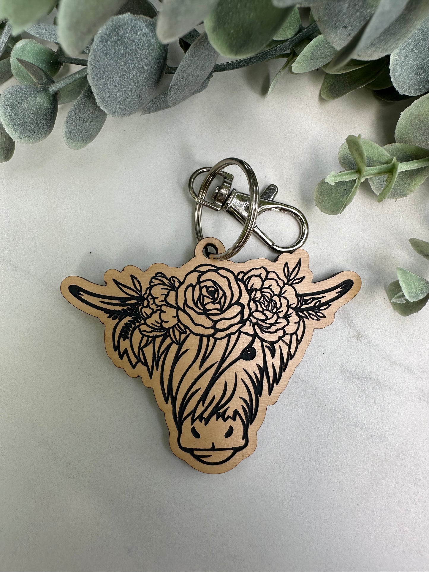 Floral Cow Highland Keychain