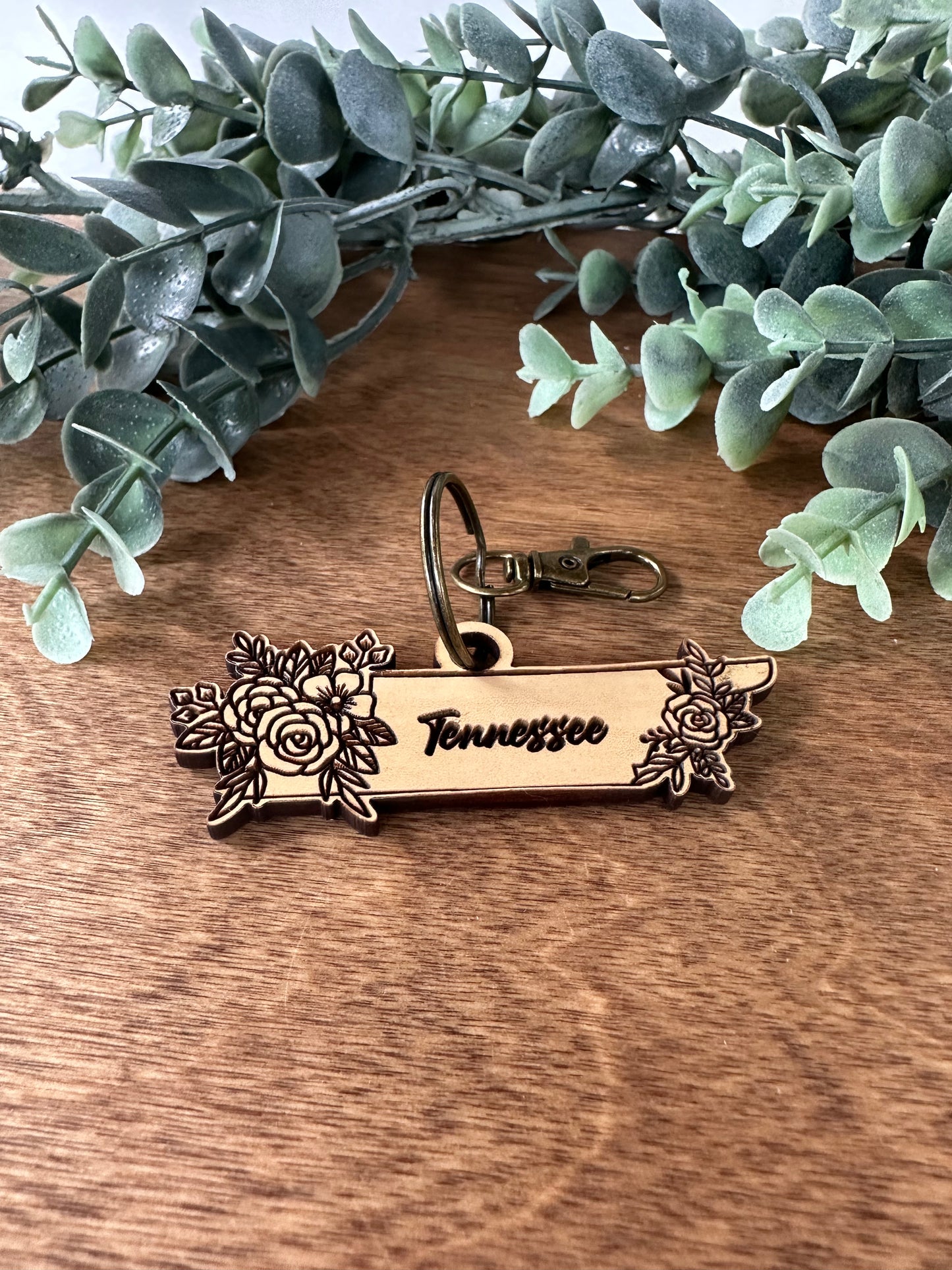 State-Shaped Floral Keychain
