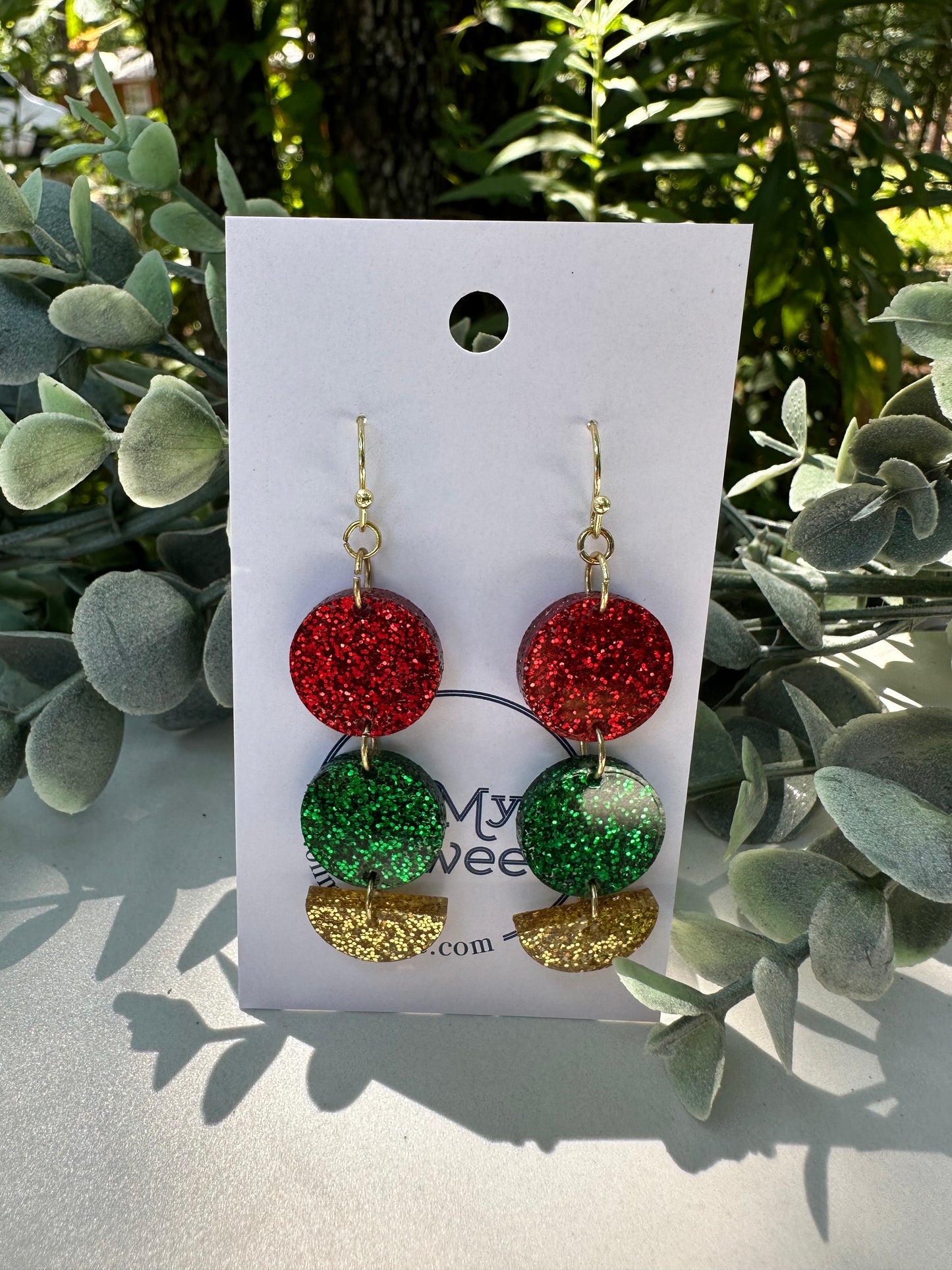 Holiday Glitter Double Half Drop Earrings