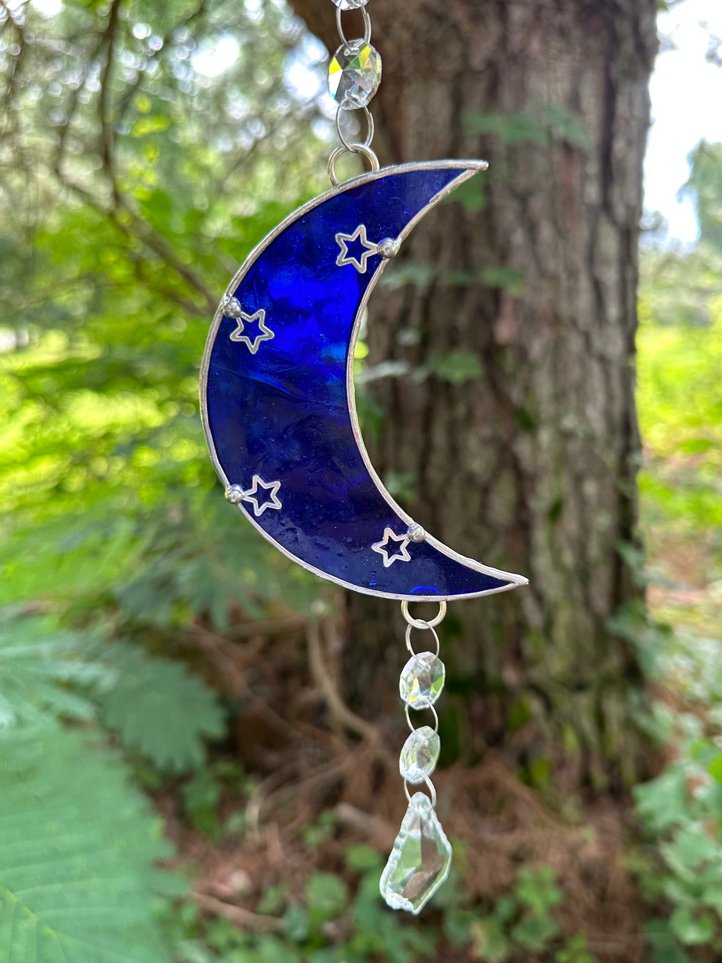 MOON Stained Glass with Crystals and Stars
