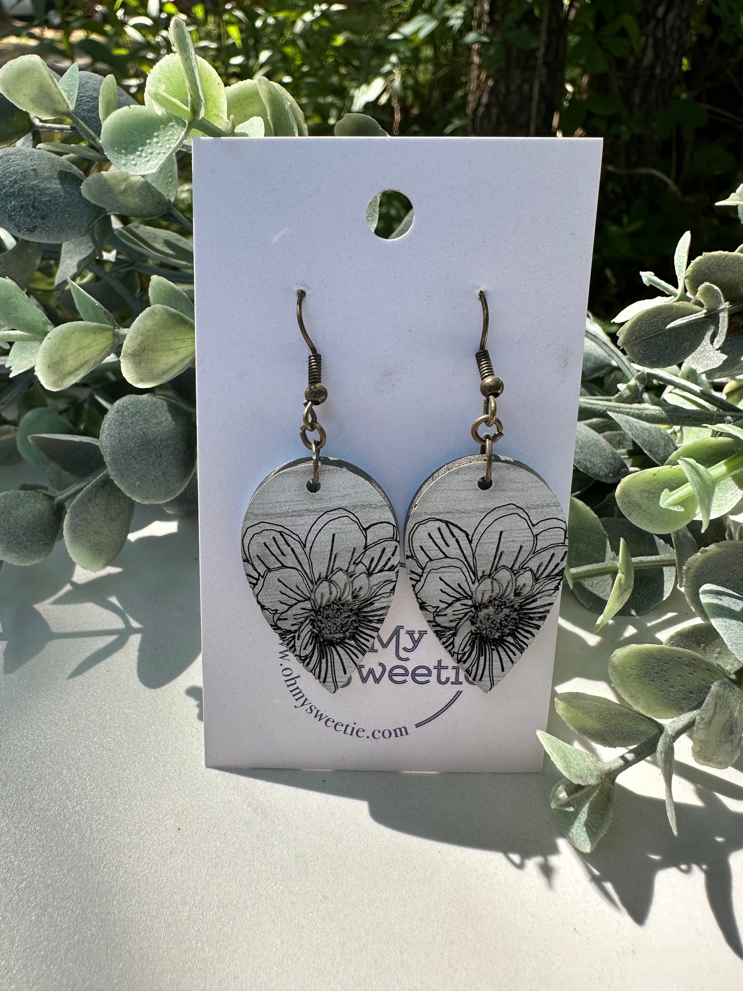 Barnwood Floral Teardrop Earrings
