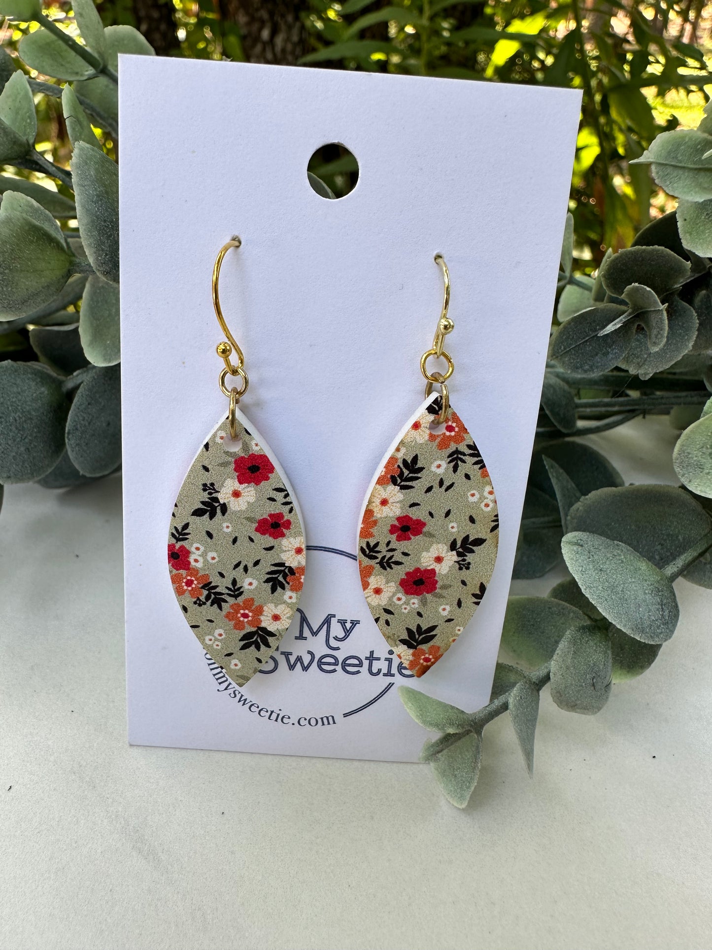 Fall Sage Floral Ellipse Earrings