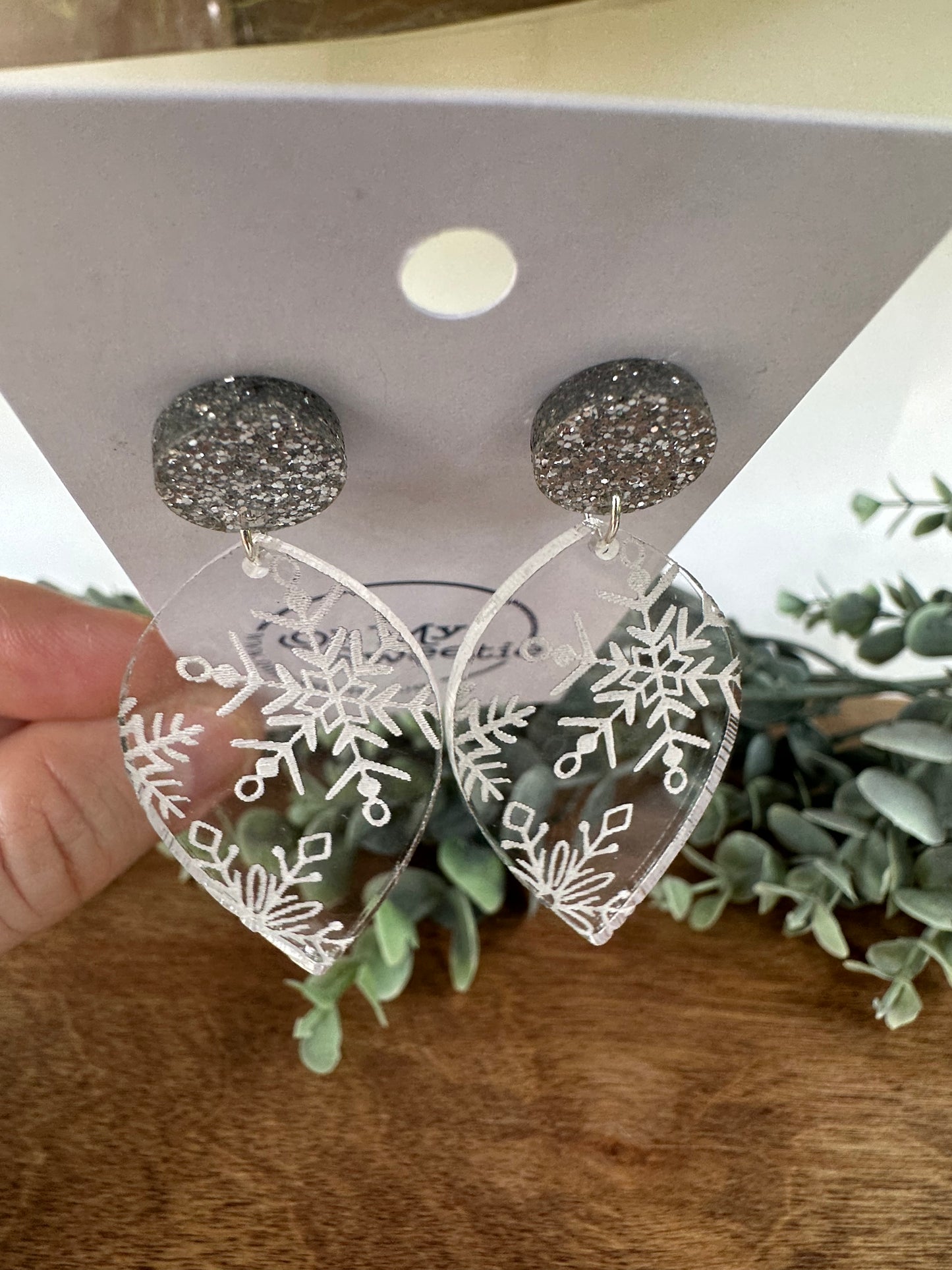 Clear Snowflake Drop Earrings
