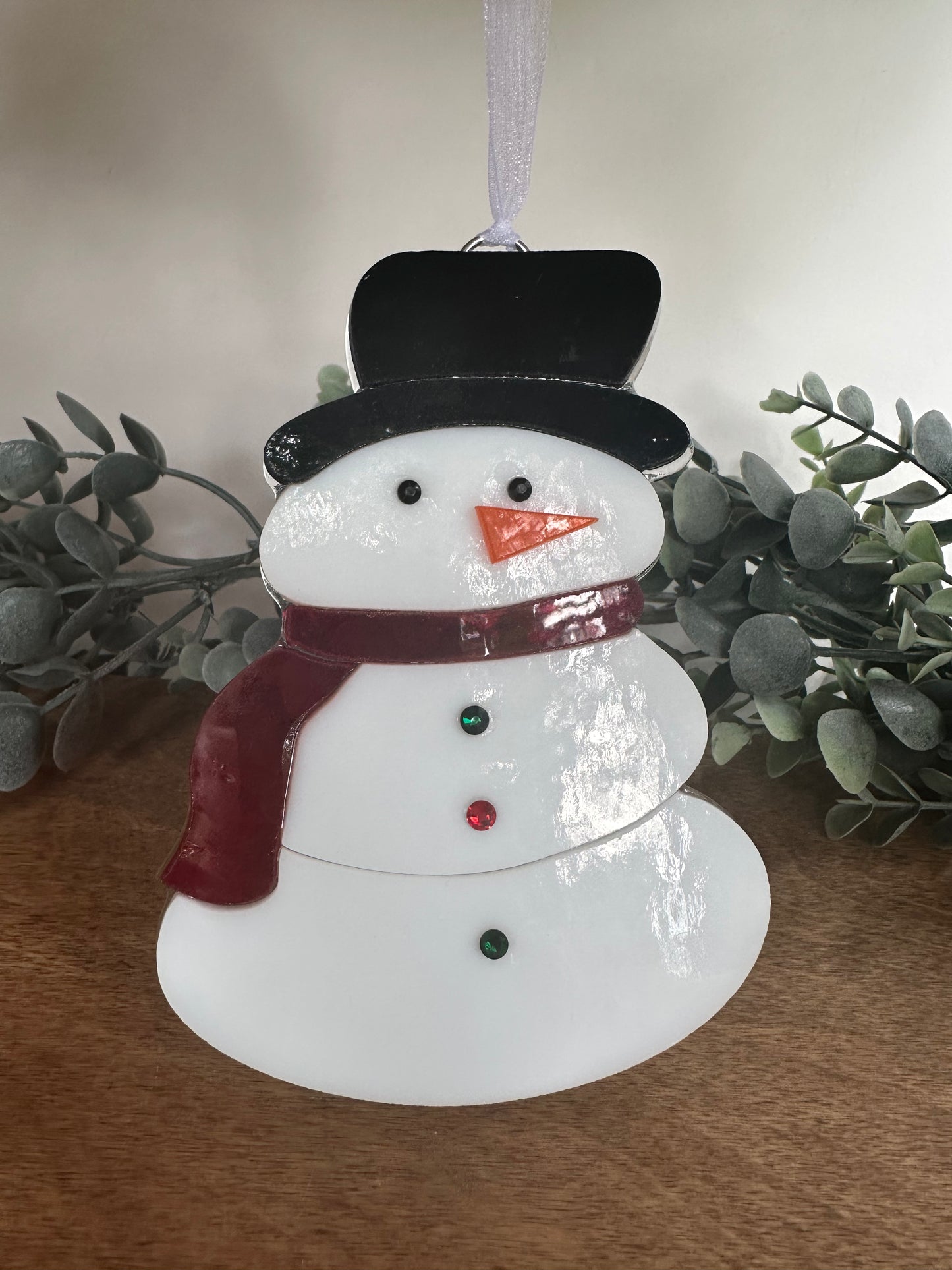 Snowman Mosaic Glass Ornament