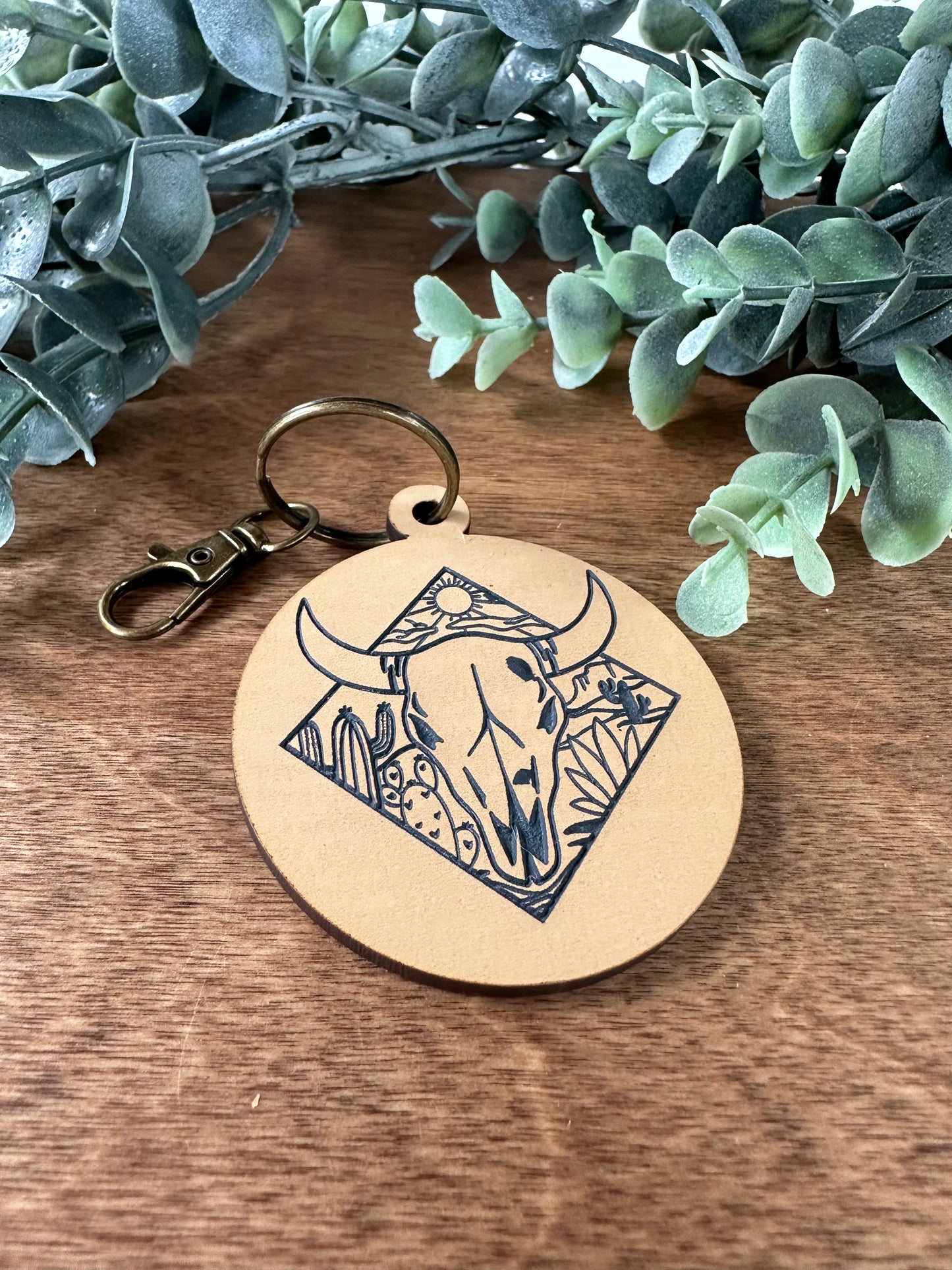 Cow Skull Keychain (round)