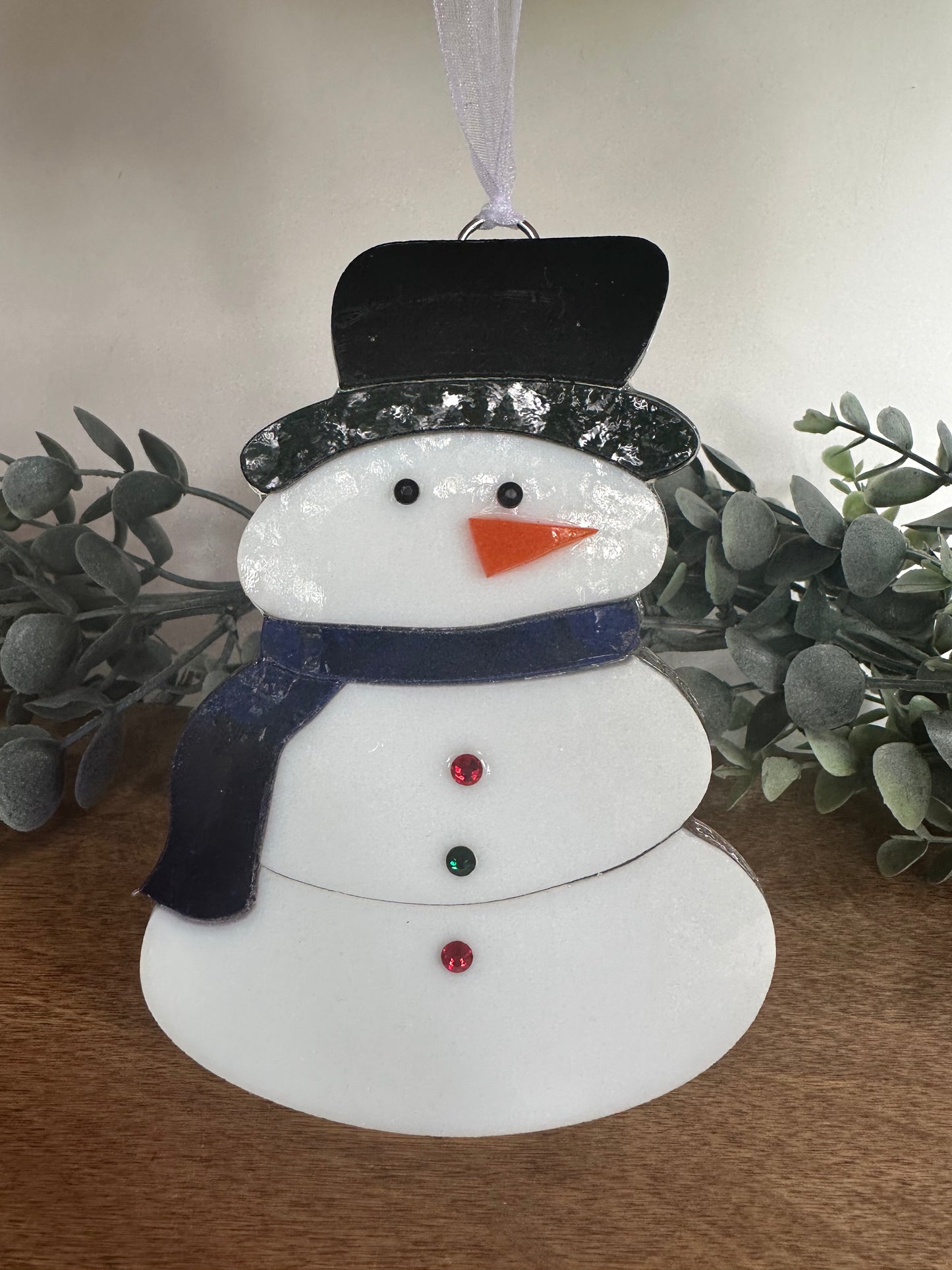 Snowman Mosaic Glass Ornament