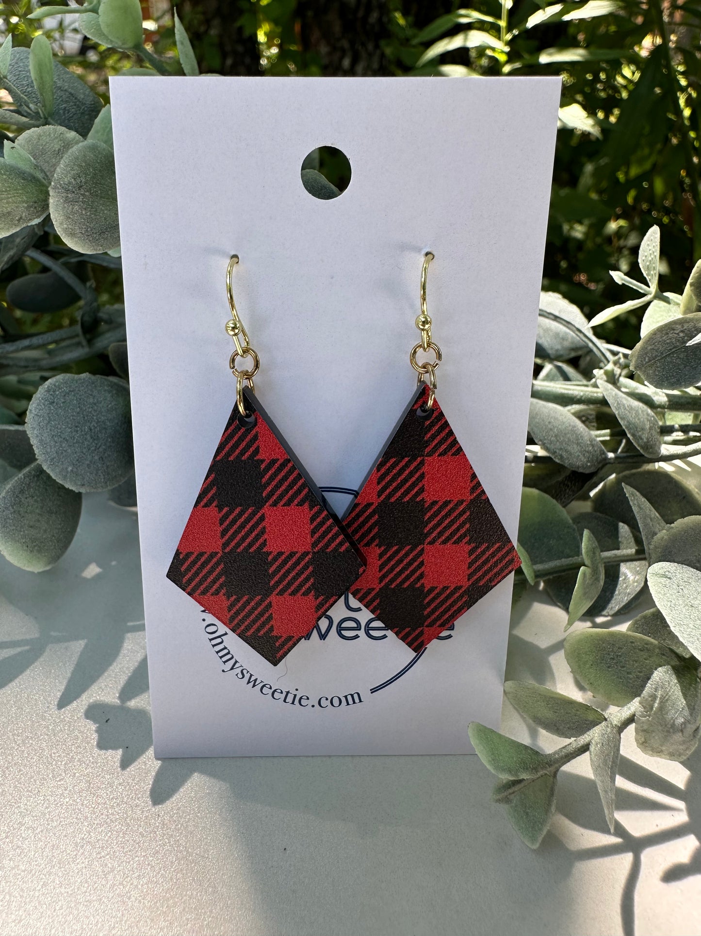 Red Plaid Diamond Earrings