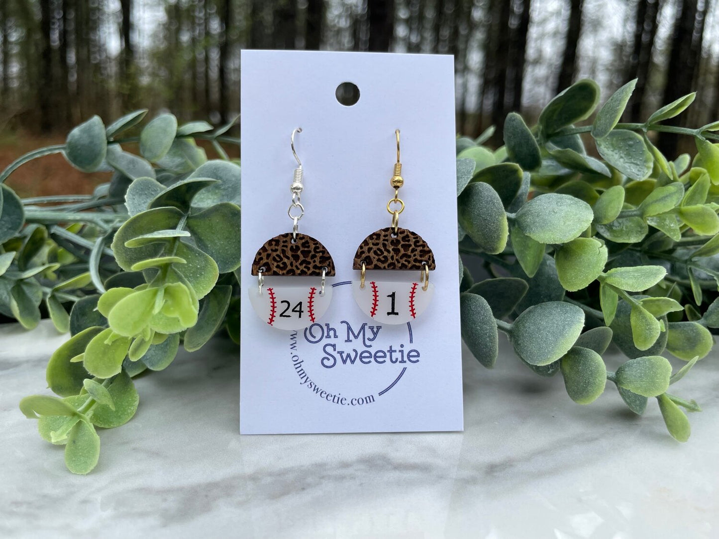 Baseball Leopard Small Round Custom Earrings