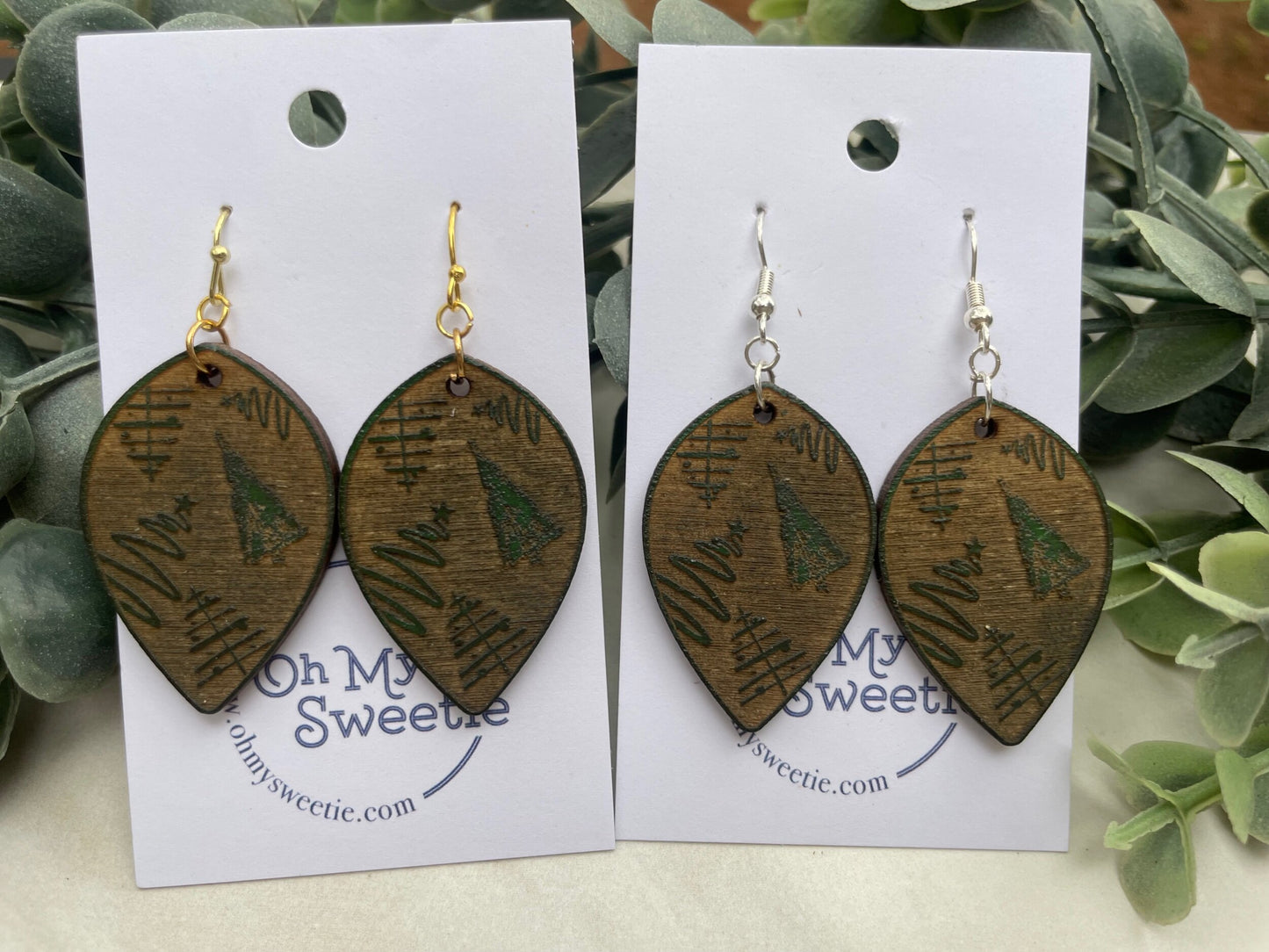 Engraved Christmas Tree Earrings