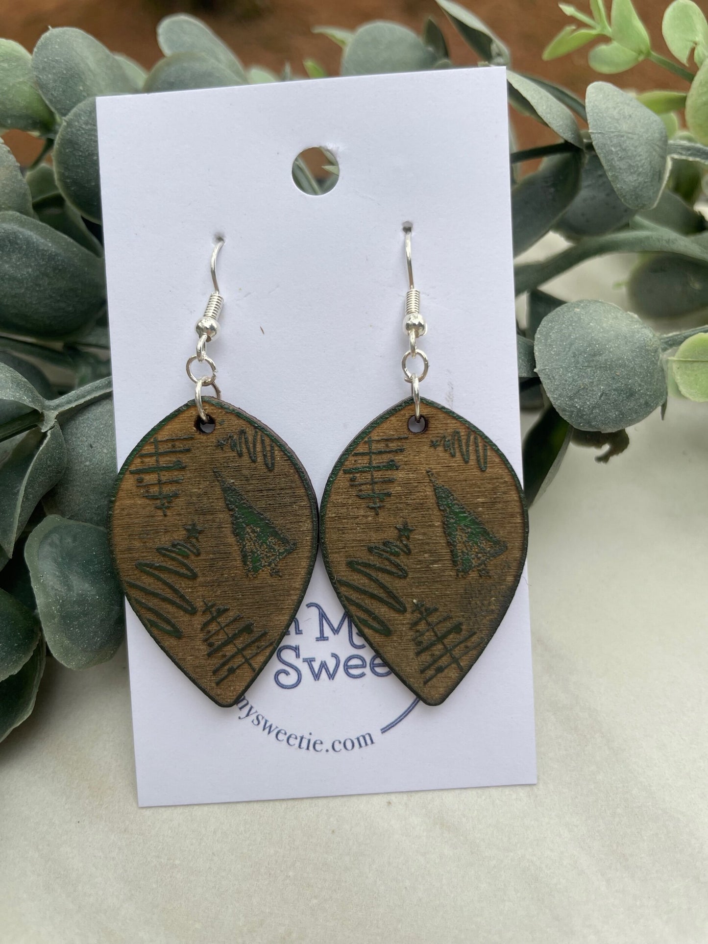Engraved Christmas Tree Earrings