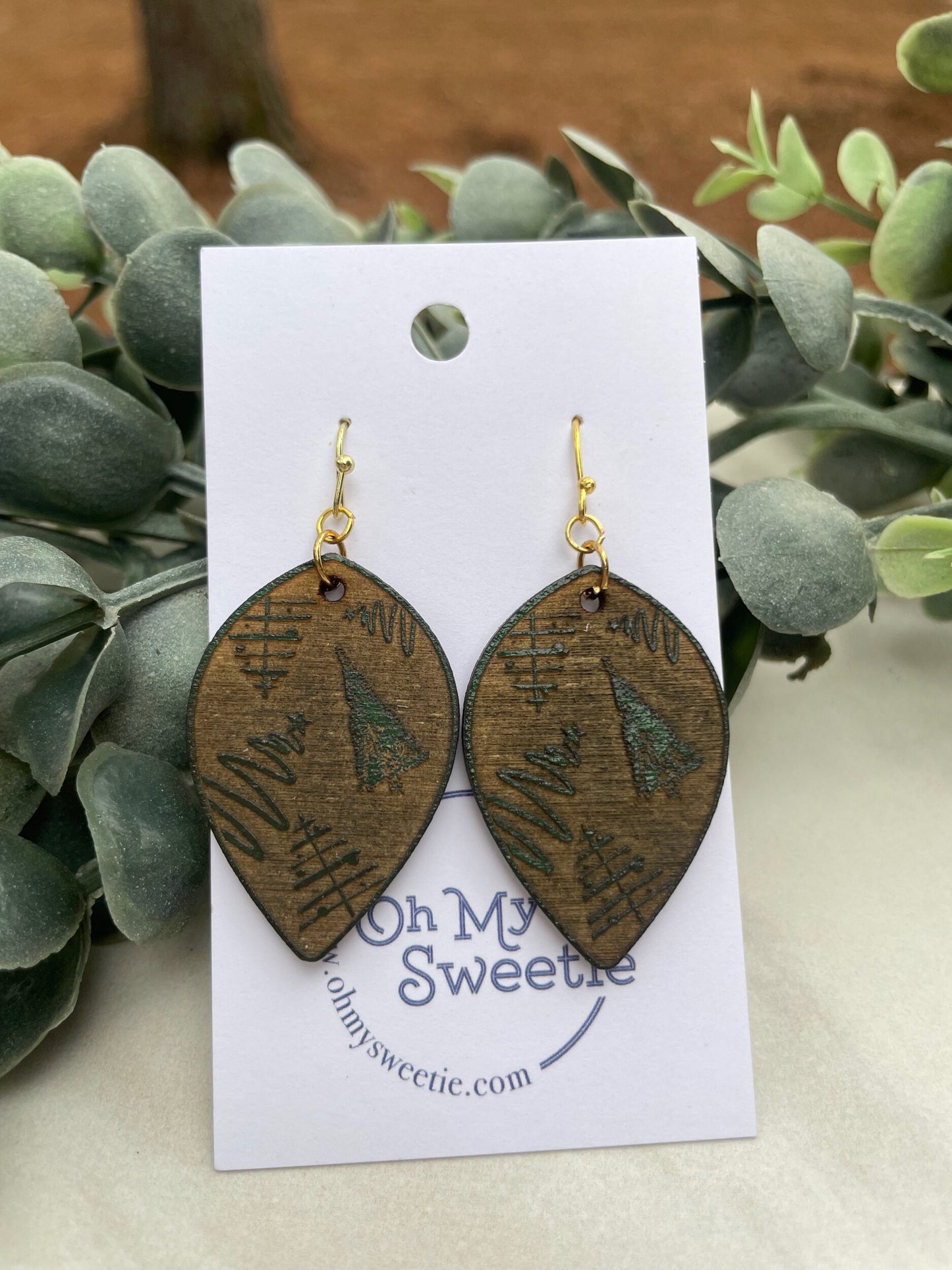 Engraved Christmas Tree Earrings