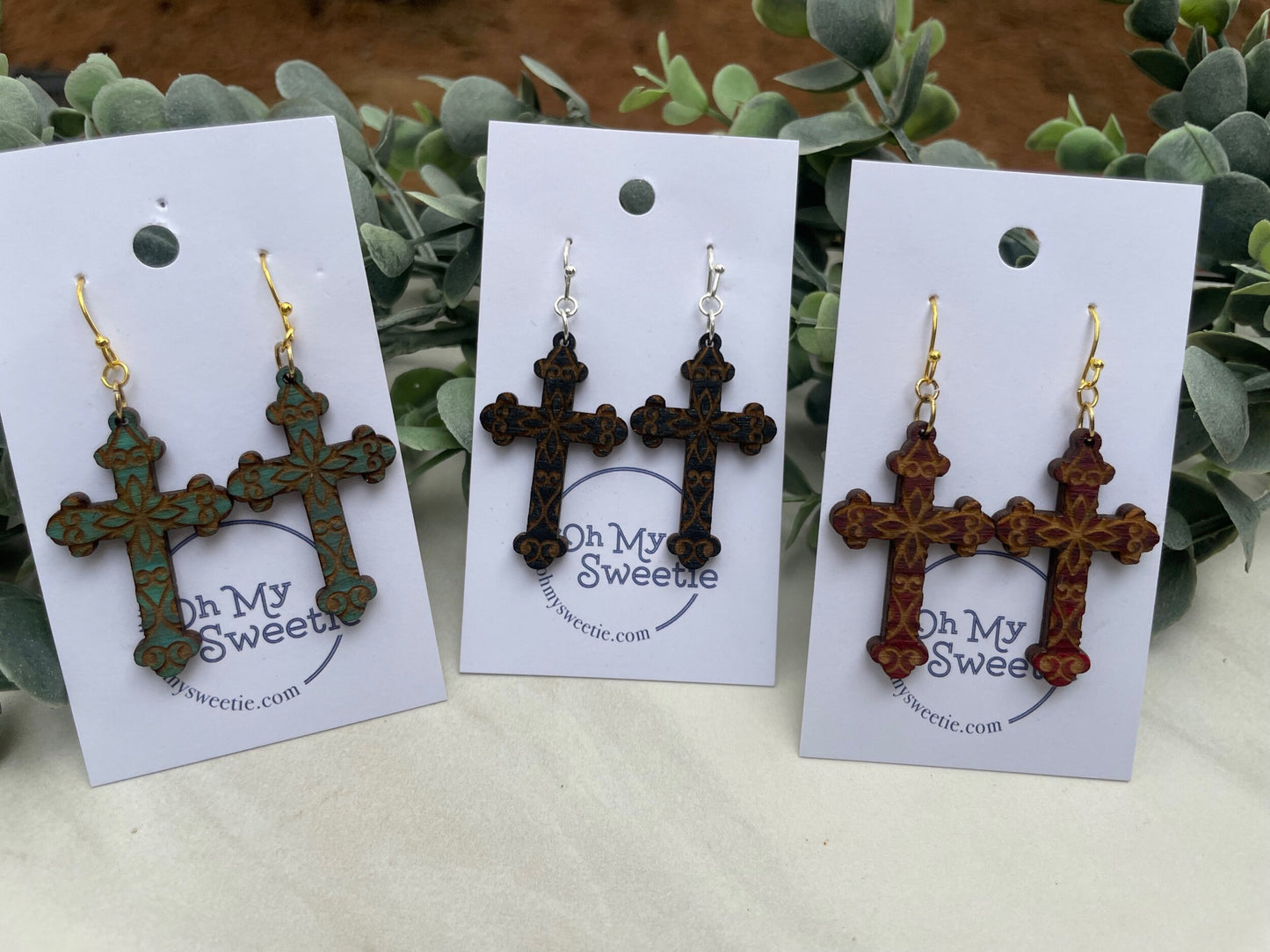 Engraved Cross Earrings