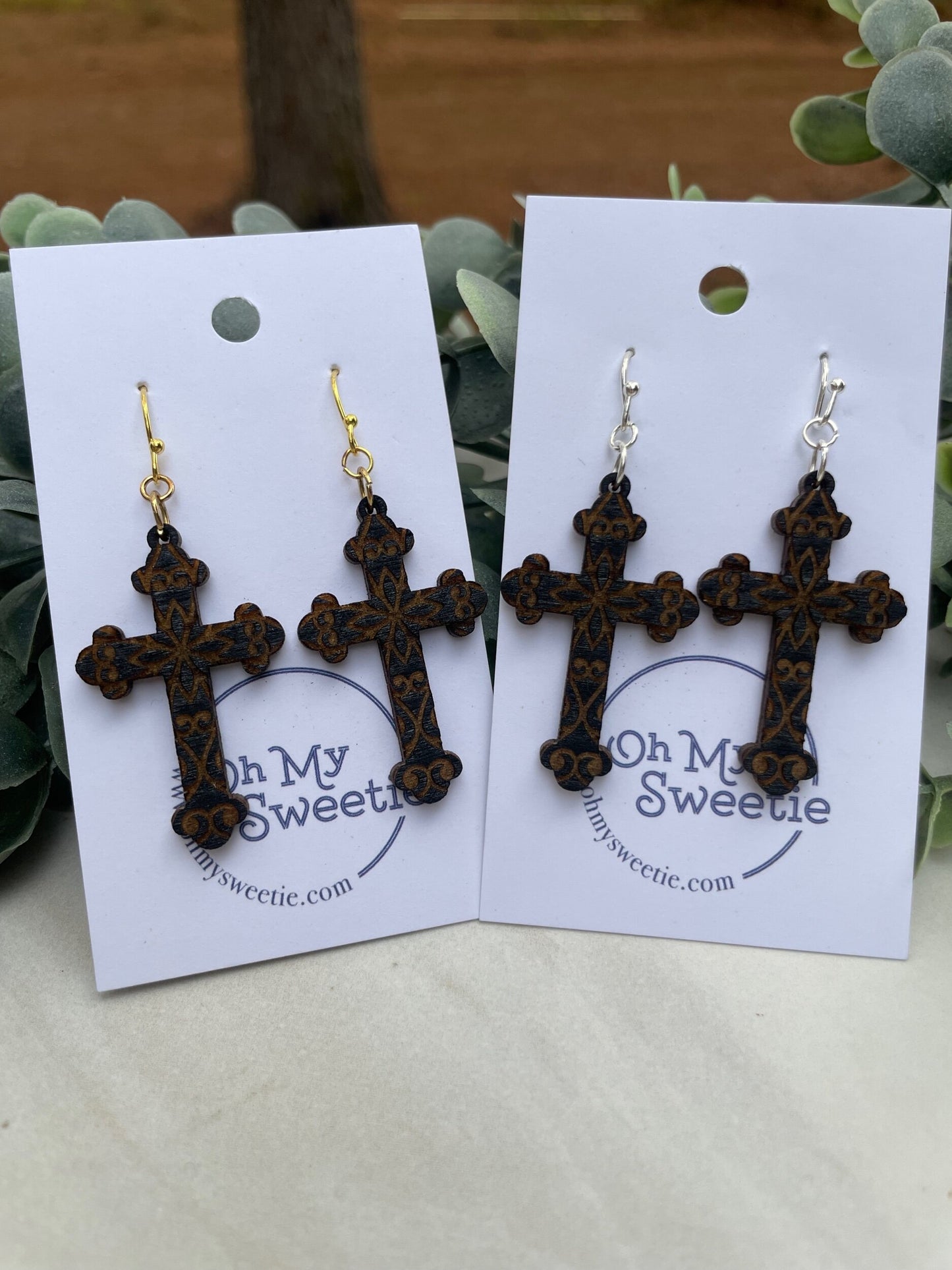 Engraved Cross Earrings