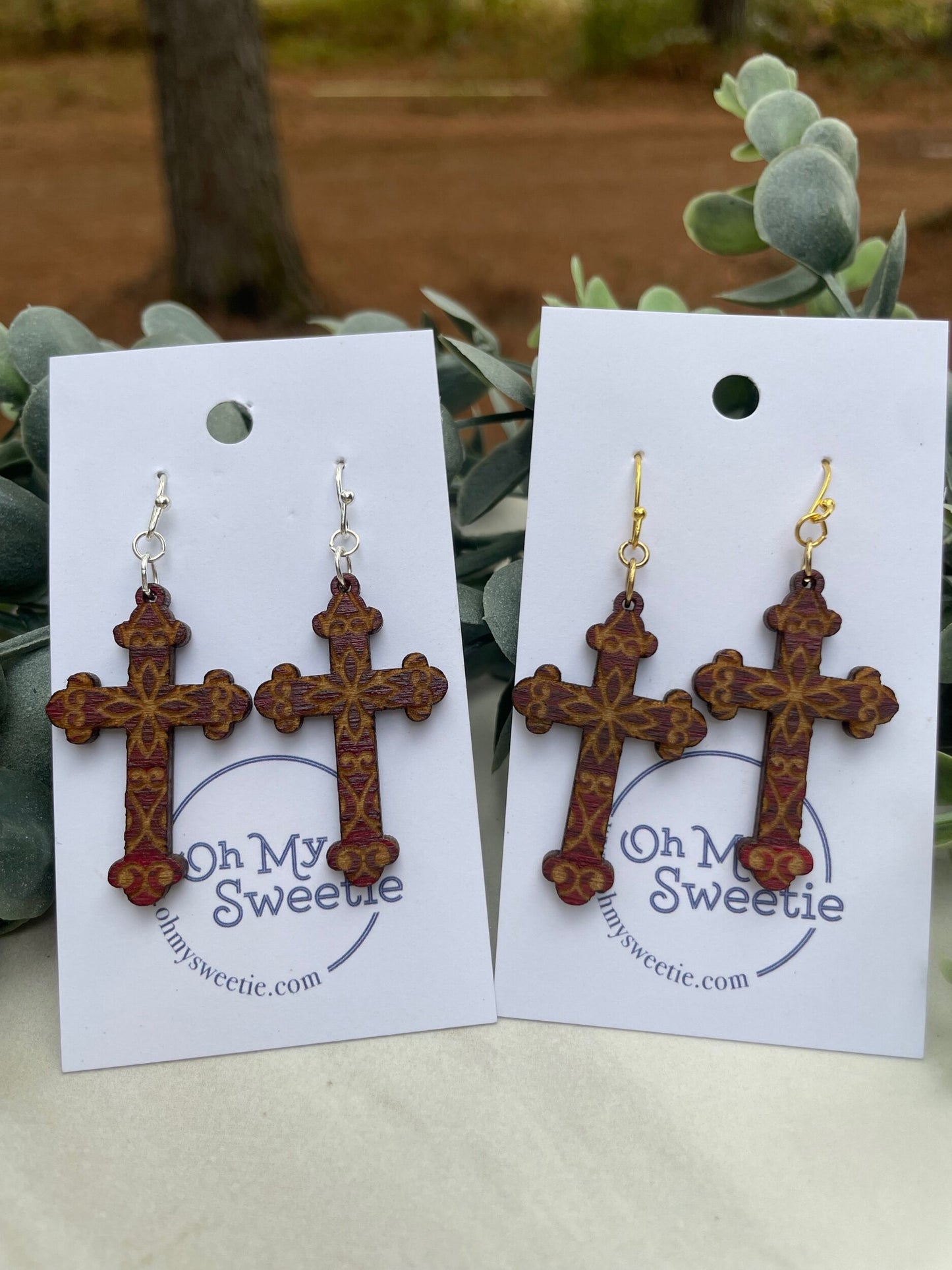 Engraved Cross Earrings