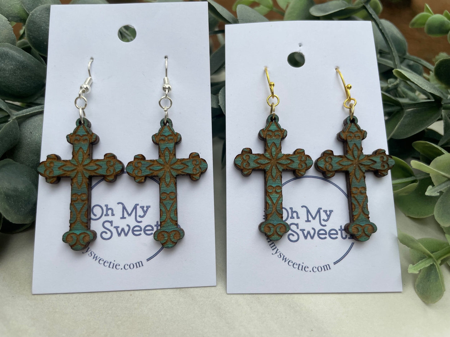Engraved Cross Earrings