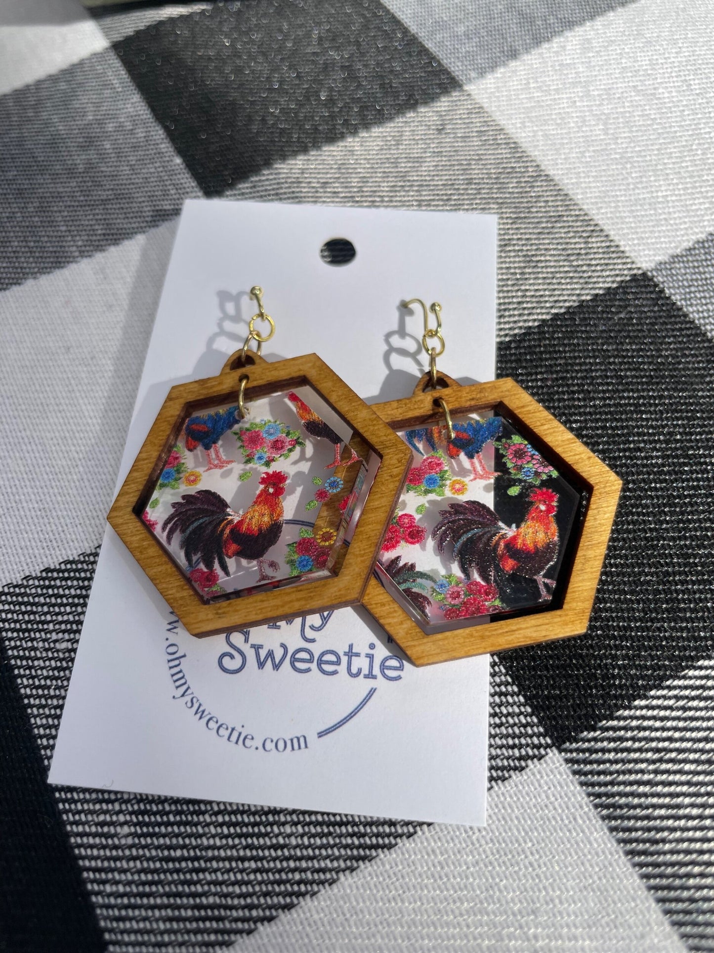 Rooster Hexagon Dangles