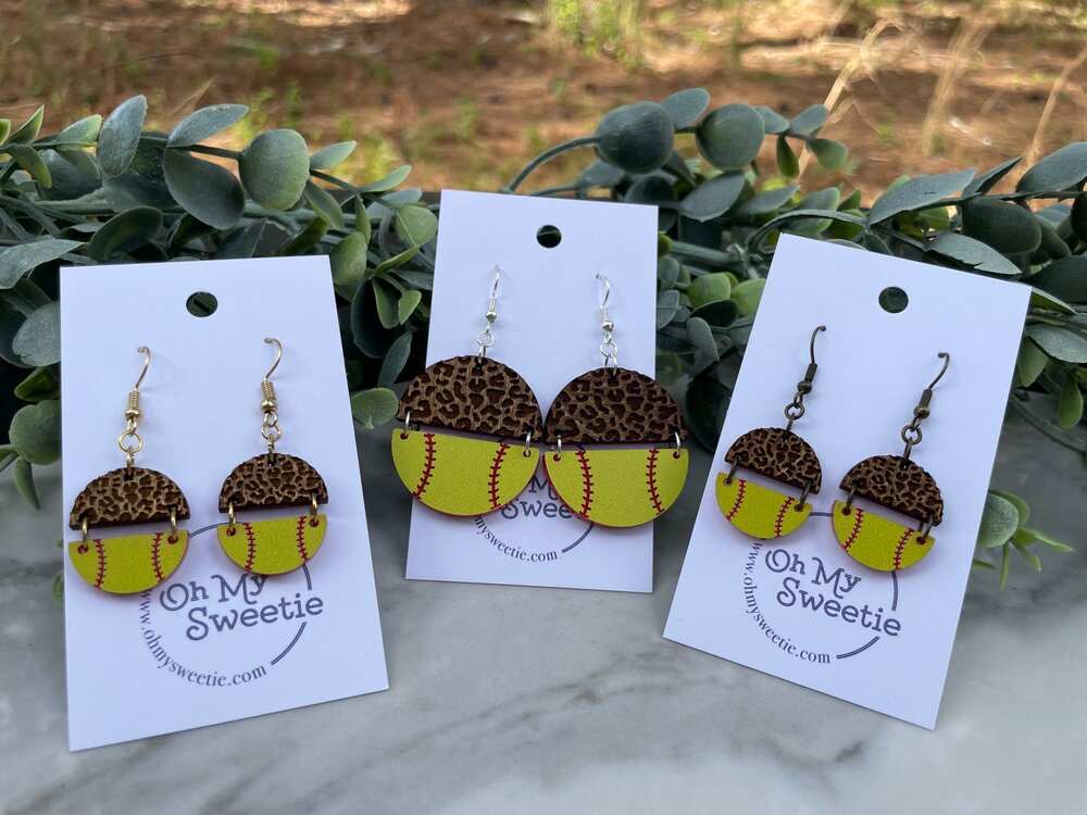 Softball Medium Round Leopard Earrings