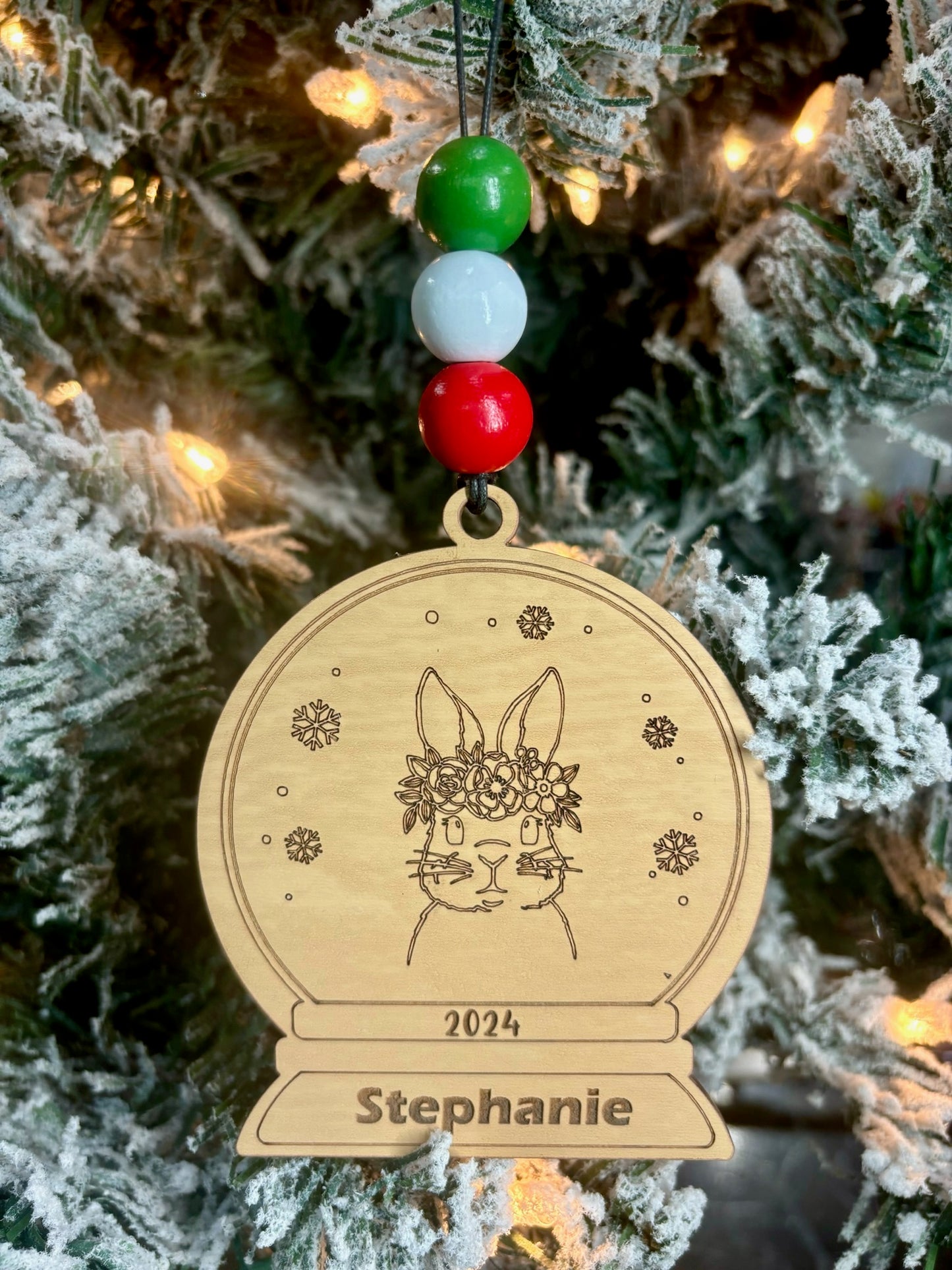 Snowglobe Personalized Ornament - Rabbit