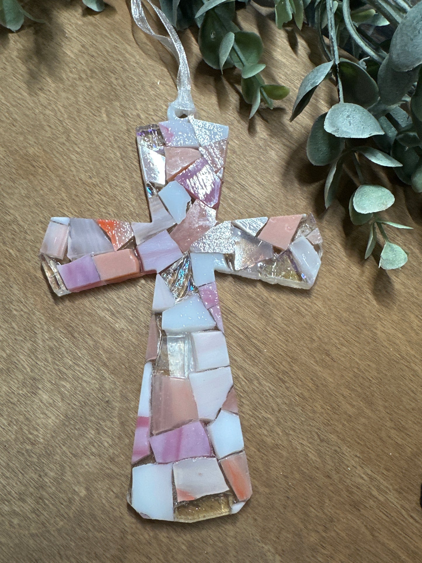 Cross Mosaic Glass Ornament