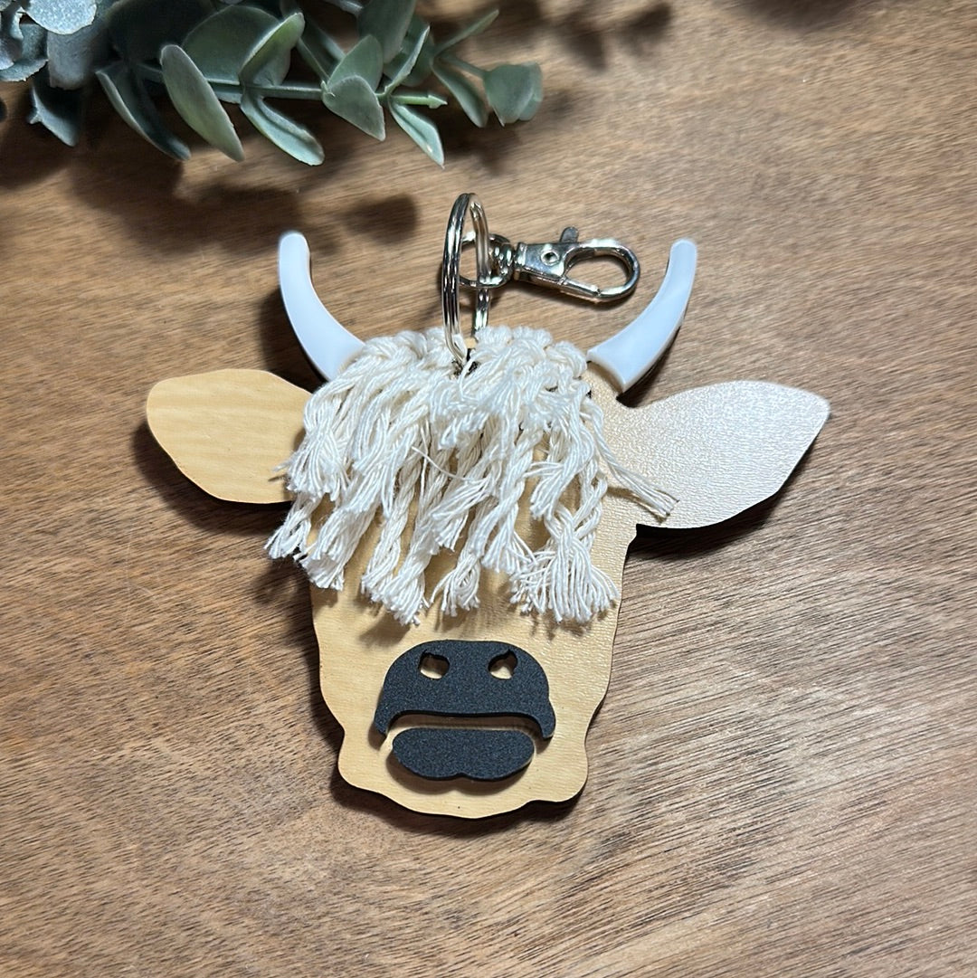Fuzzy Highland Cow Keychain