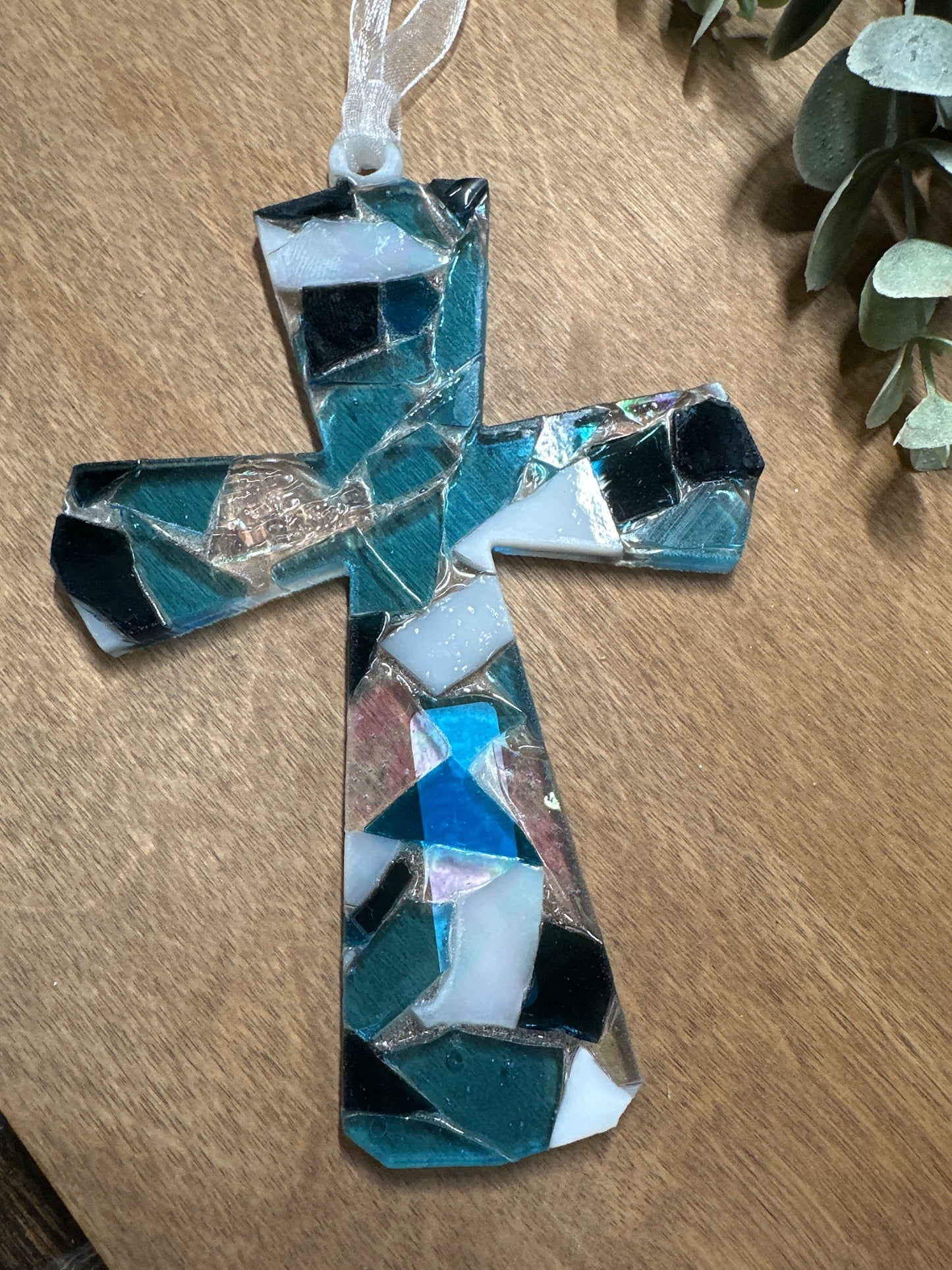 Cross Mosaic Glass Ornament