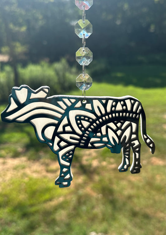 Mandala Cow Glass & Acrylic