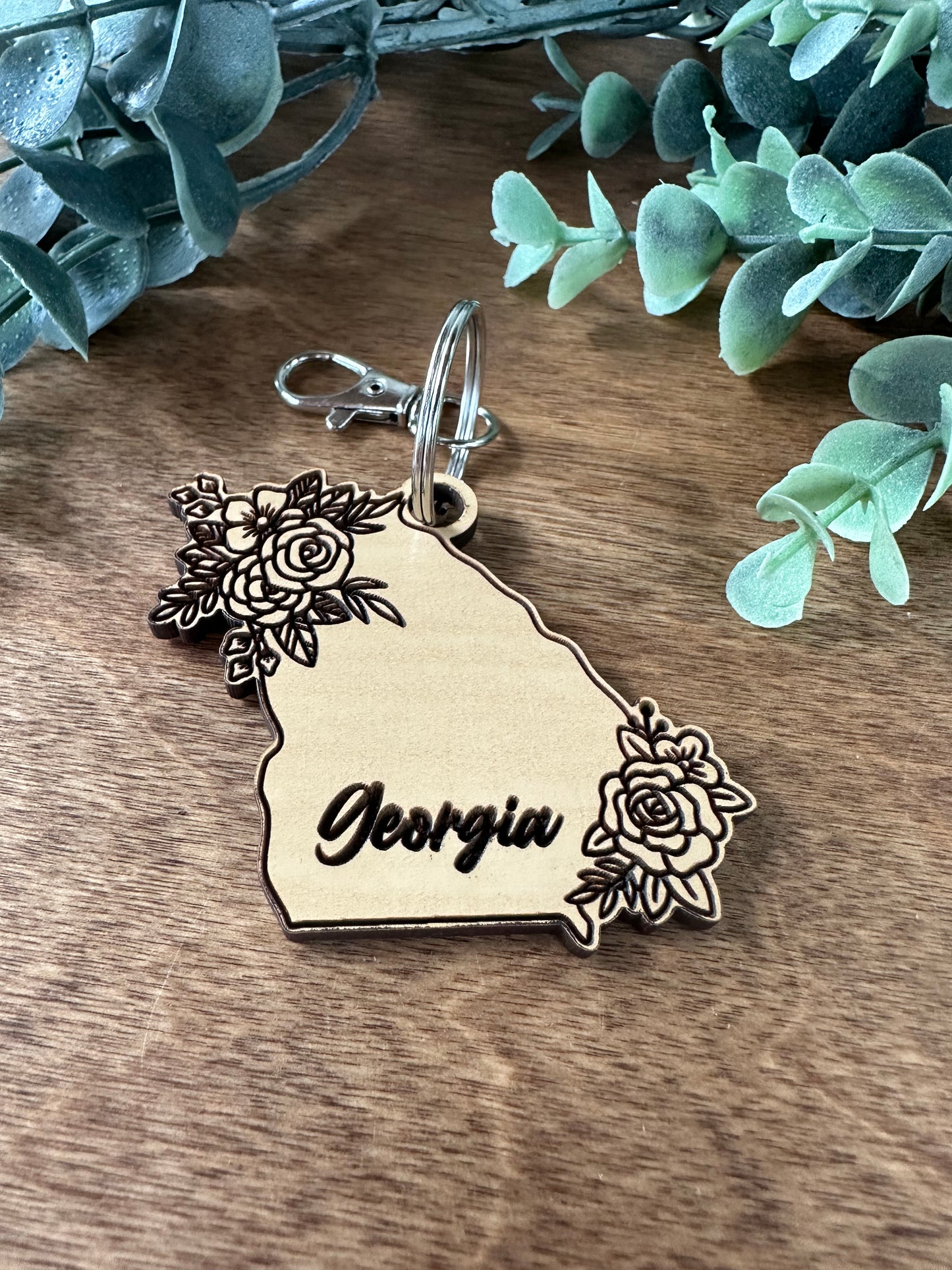 State-Shaped Floral Keychain